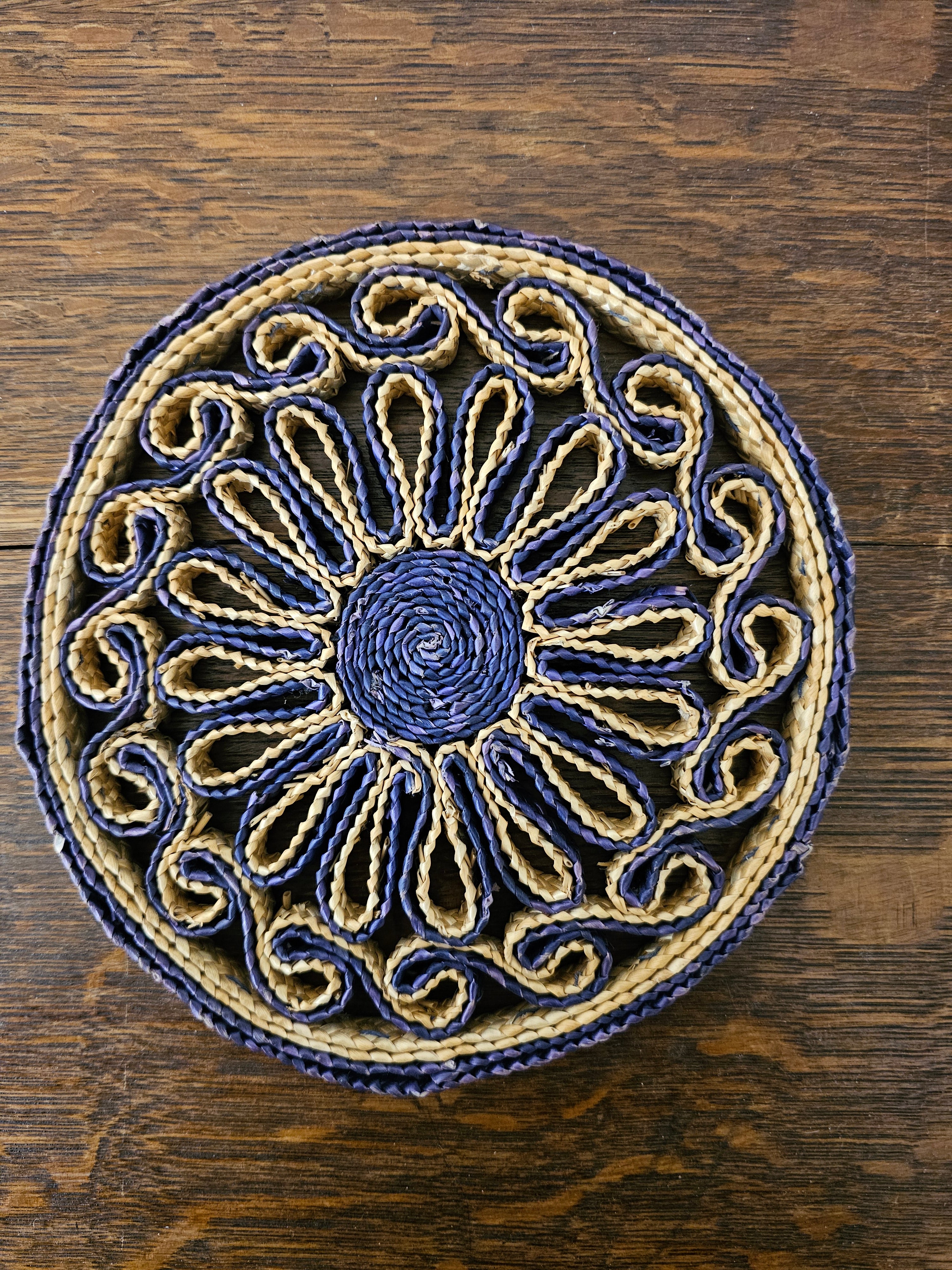 Raffia onderzetter paars rond