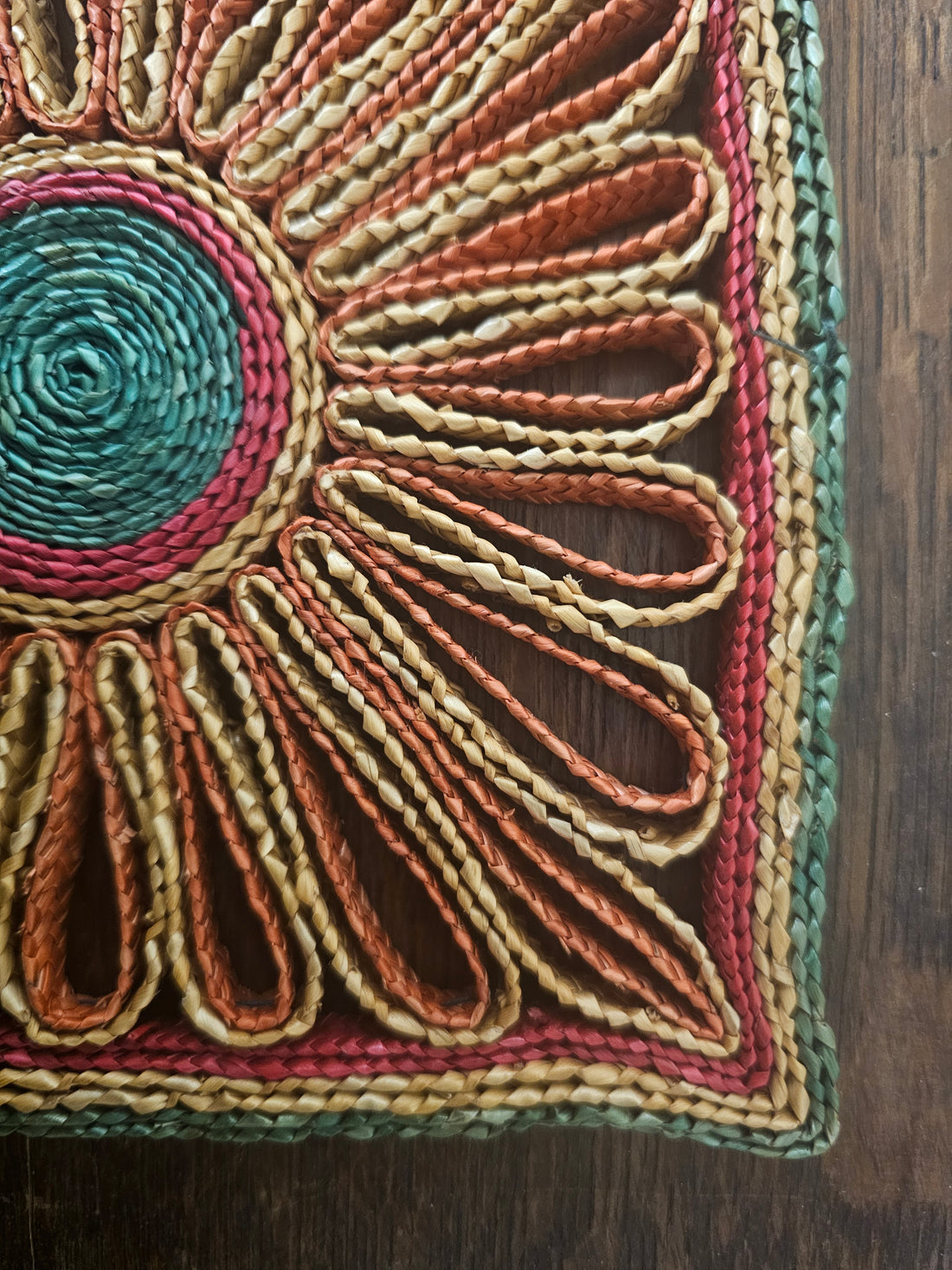 Raffia onderzetter vierkant oranje oker