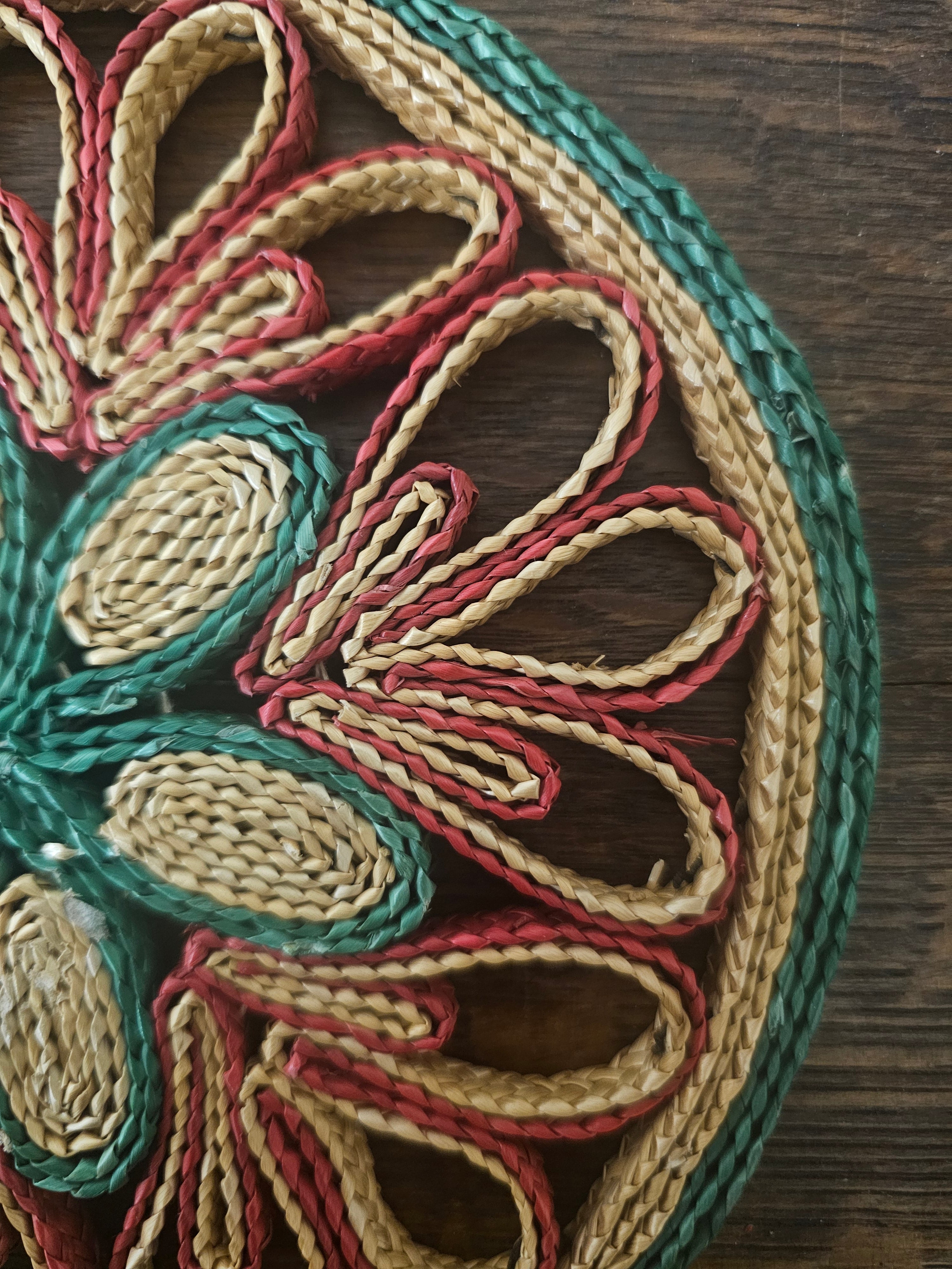 Raffia ronde onderzetter bloem