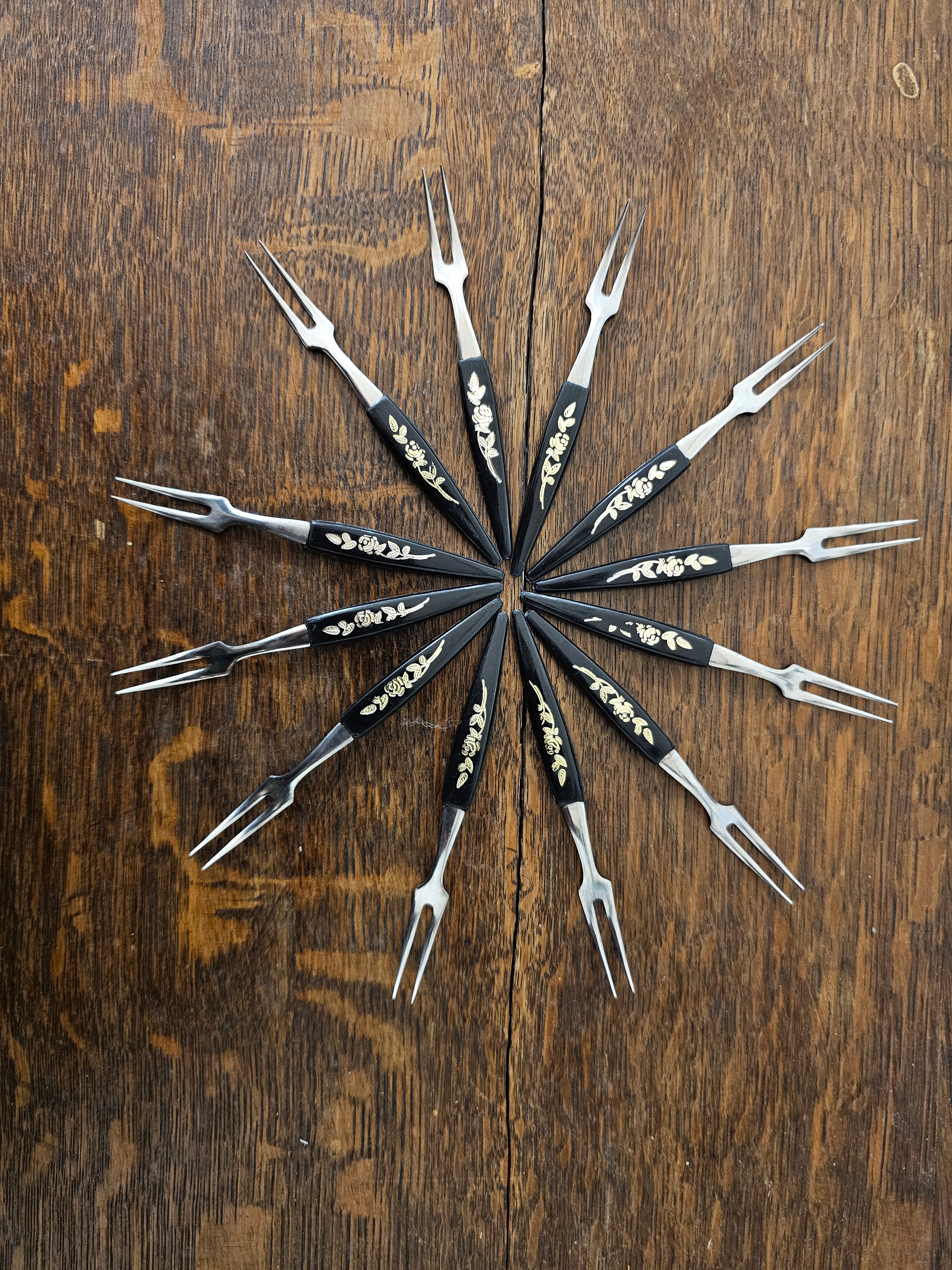 Cocktailvorkjes zwart gouden roos