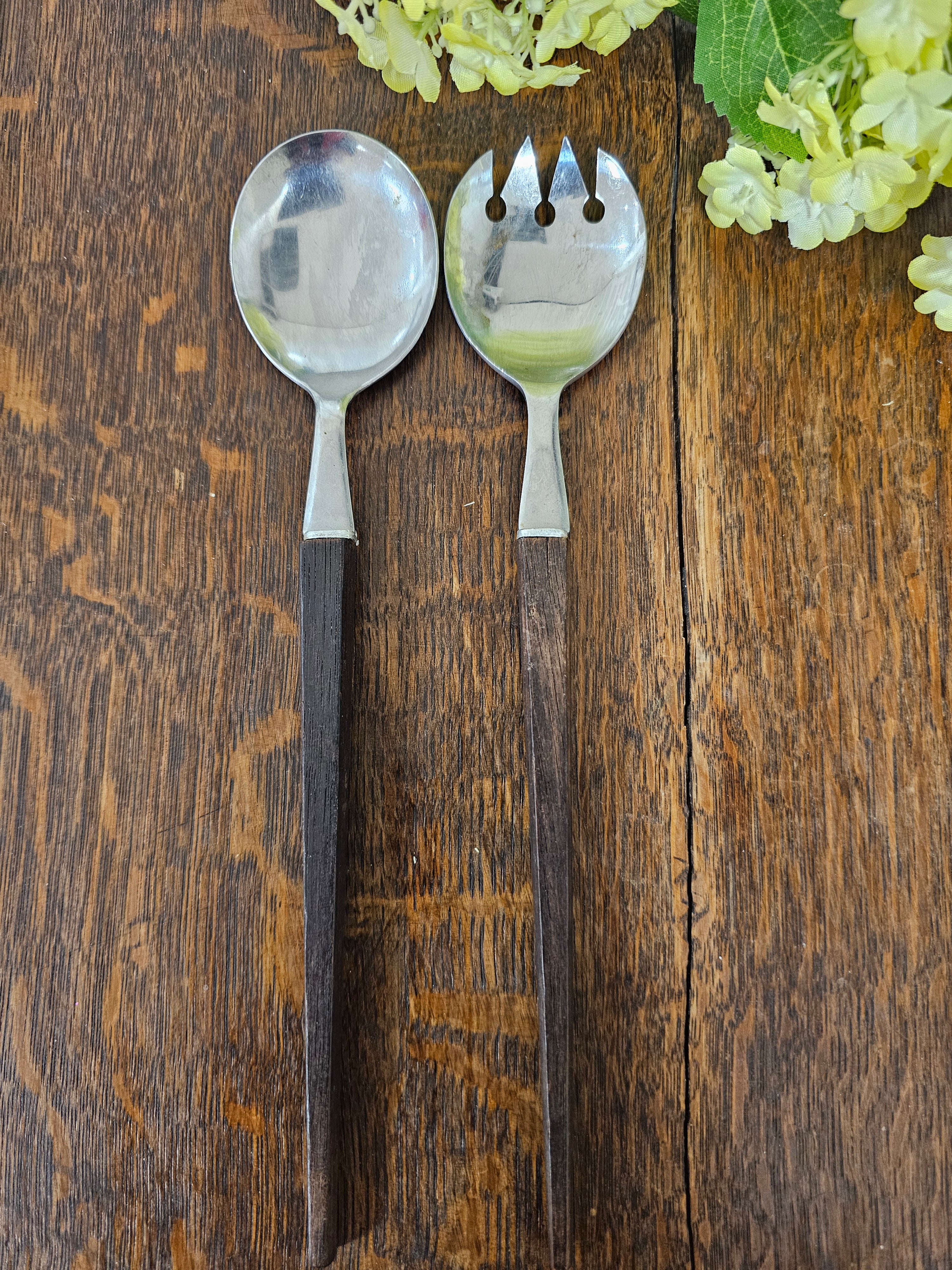 Salade bestek rvs houten handvat