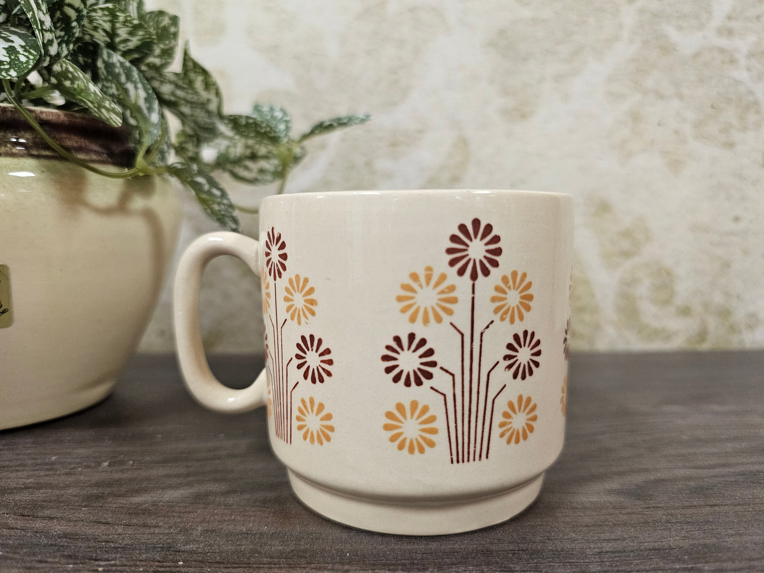 Koffie beker beige bruine bloemen