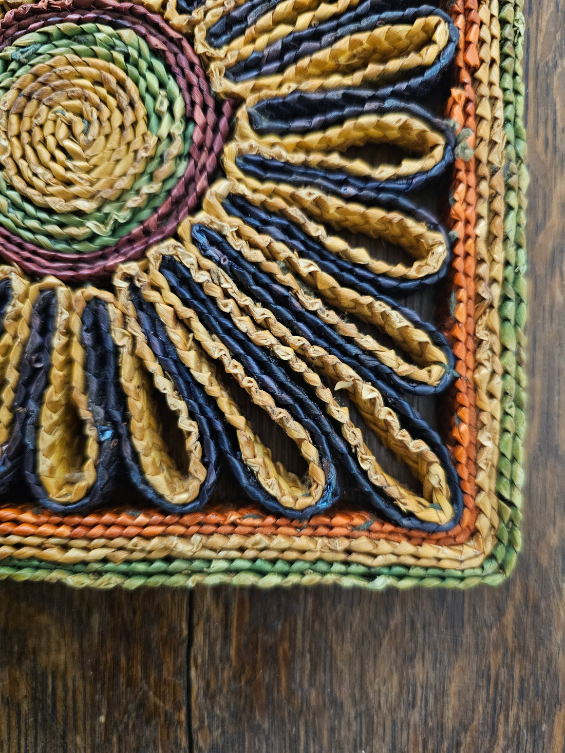 Raffia onderzetter vierkant oker paars