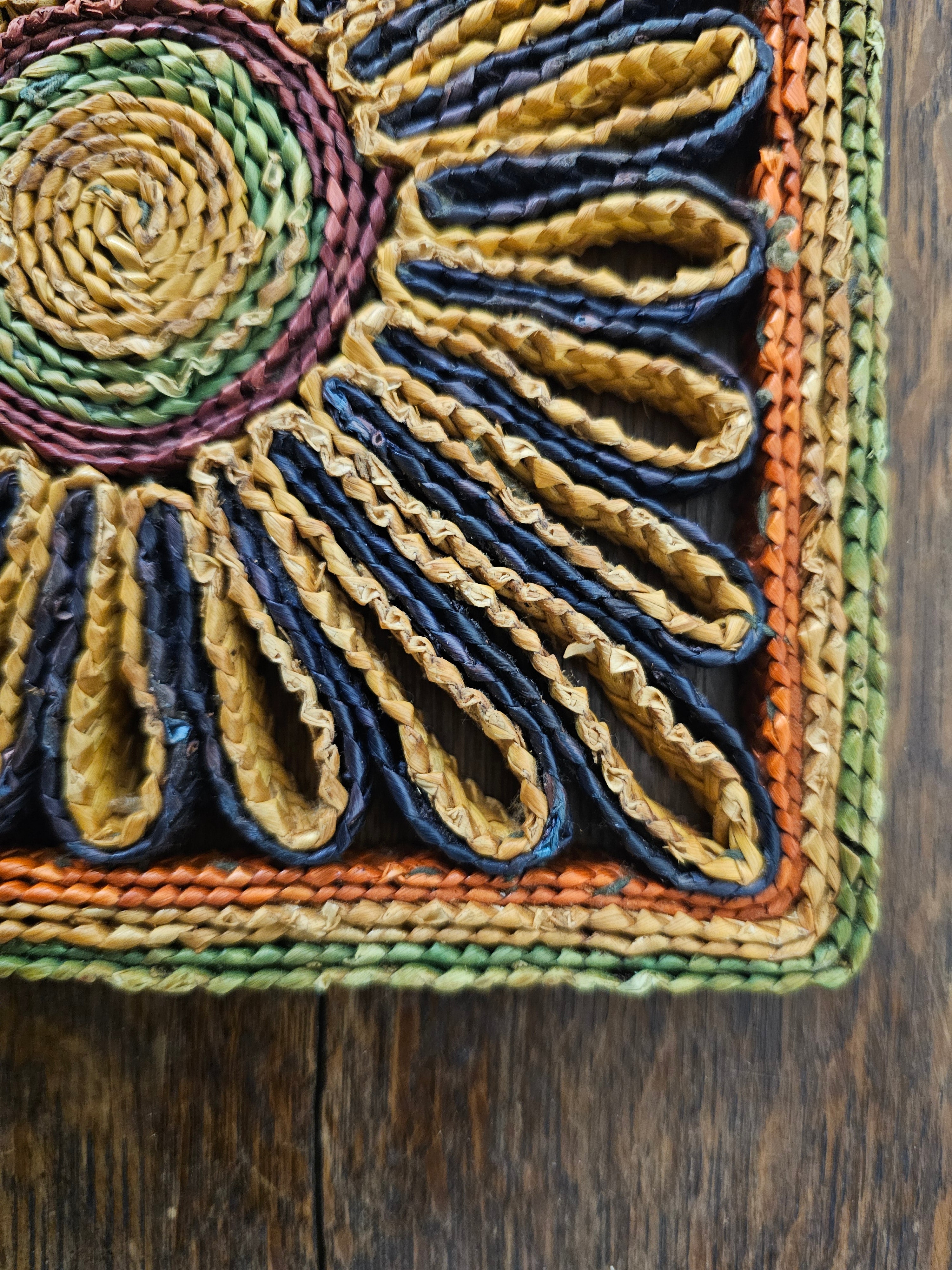 Raffia onderzetter vierkant oker paars