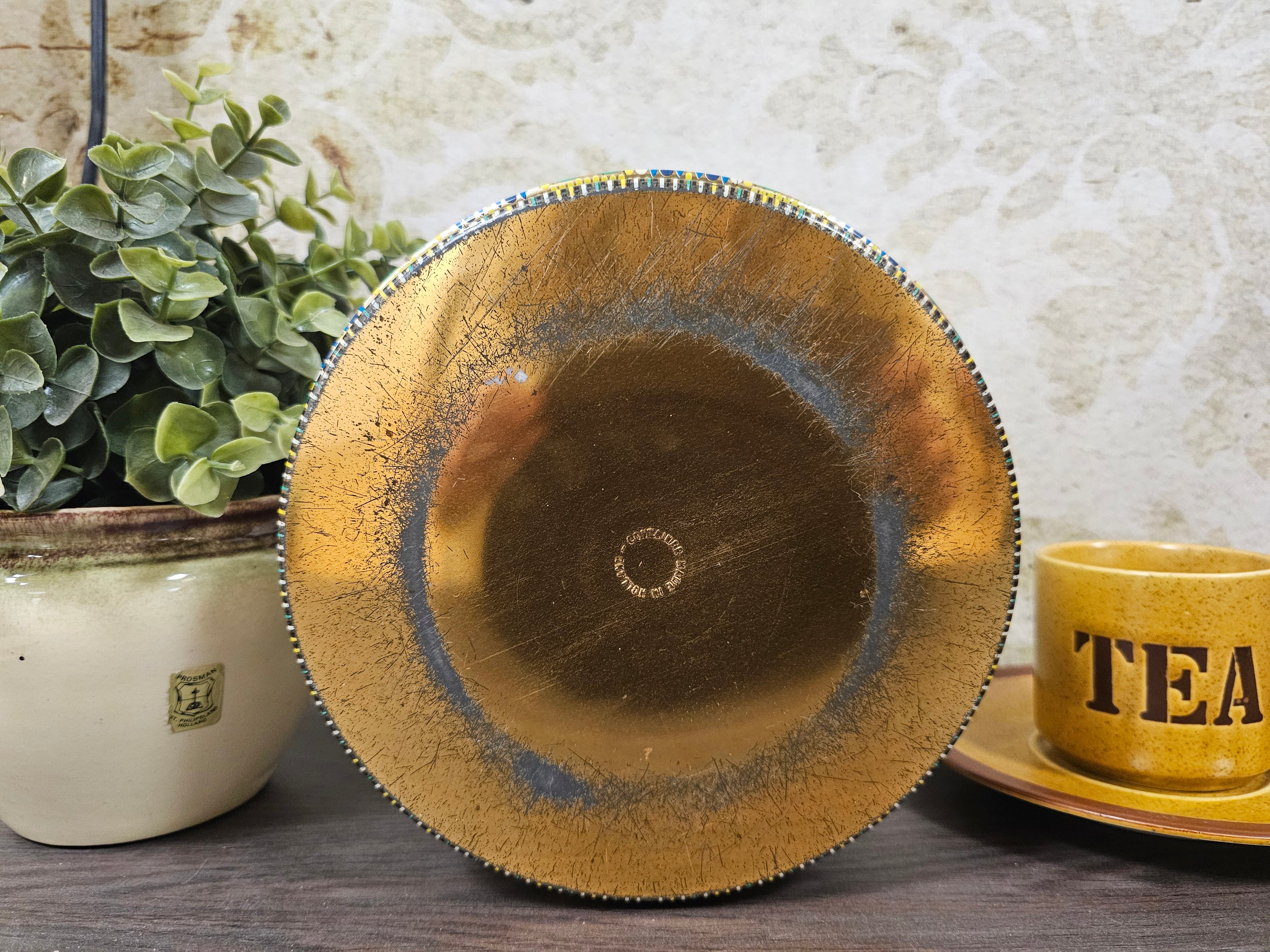 Mozaïk rond blik met bloemen