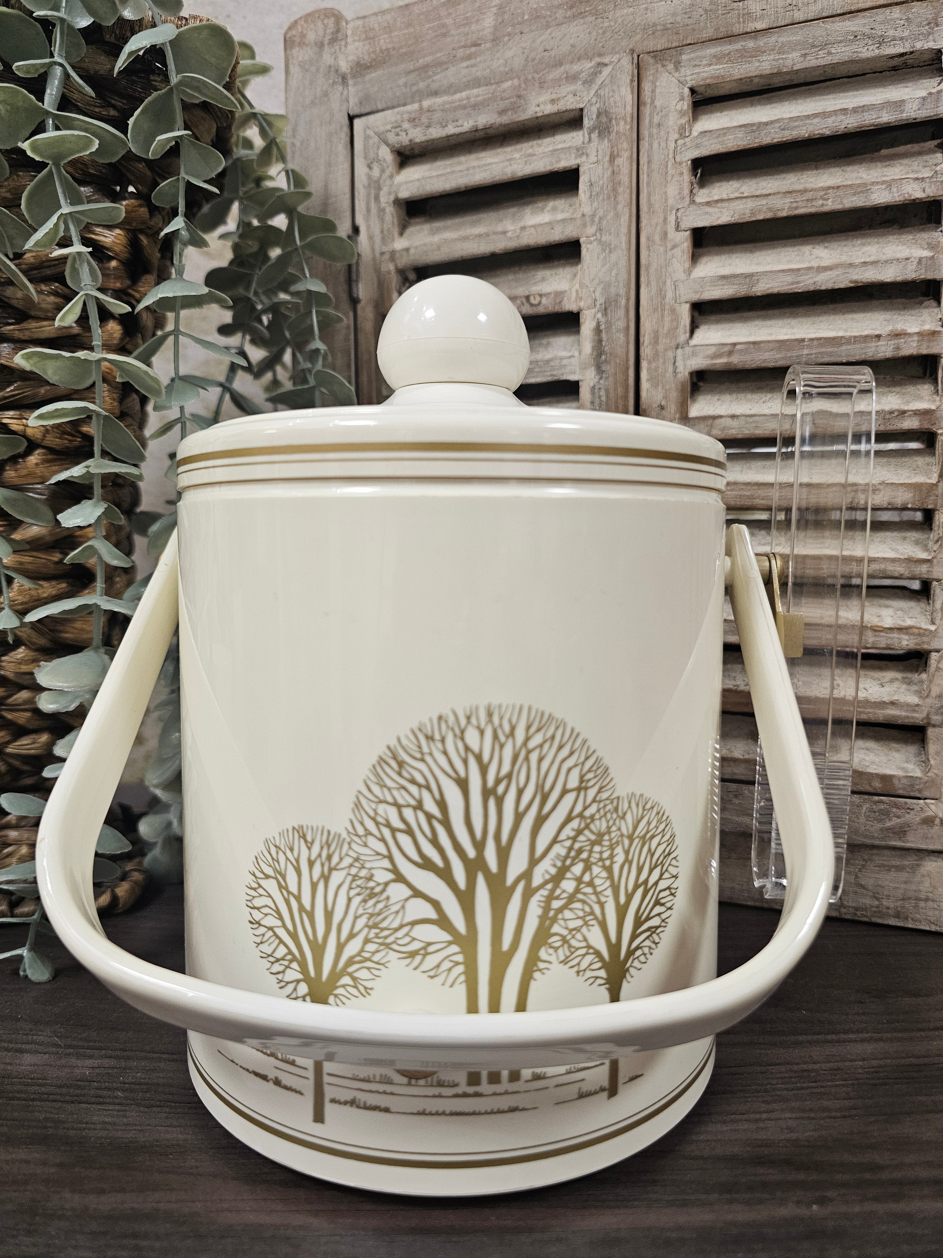Vintage ijs-emmer cremewit met goudkleurige bomen