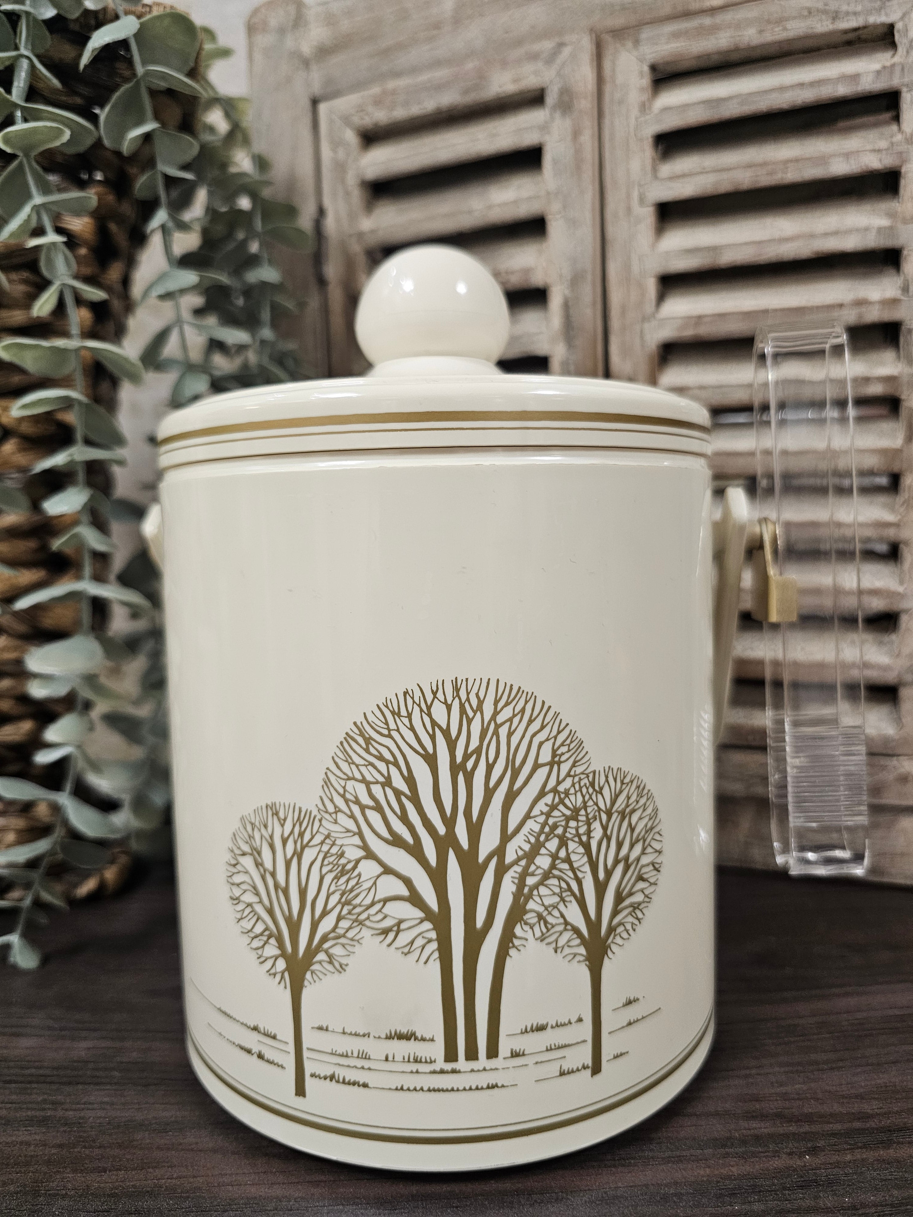 Vintage ijs-emmer cremewit met goudkleurige bomen