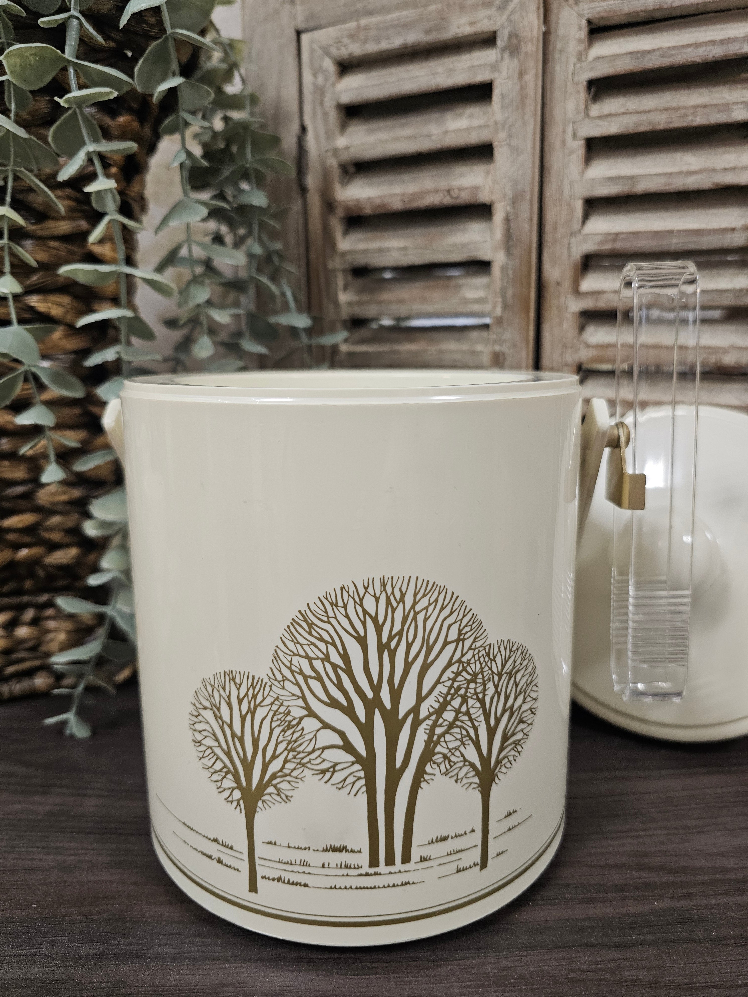 Vintage ijs-emmer cremewit met goudkleurige bomen