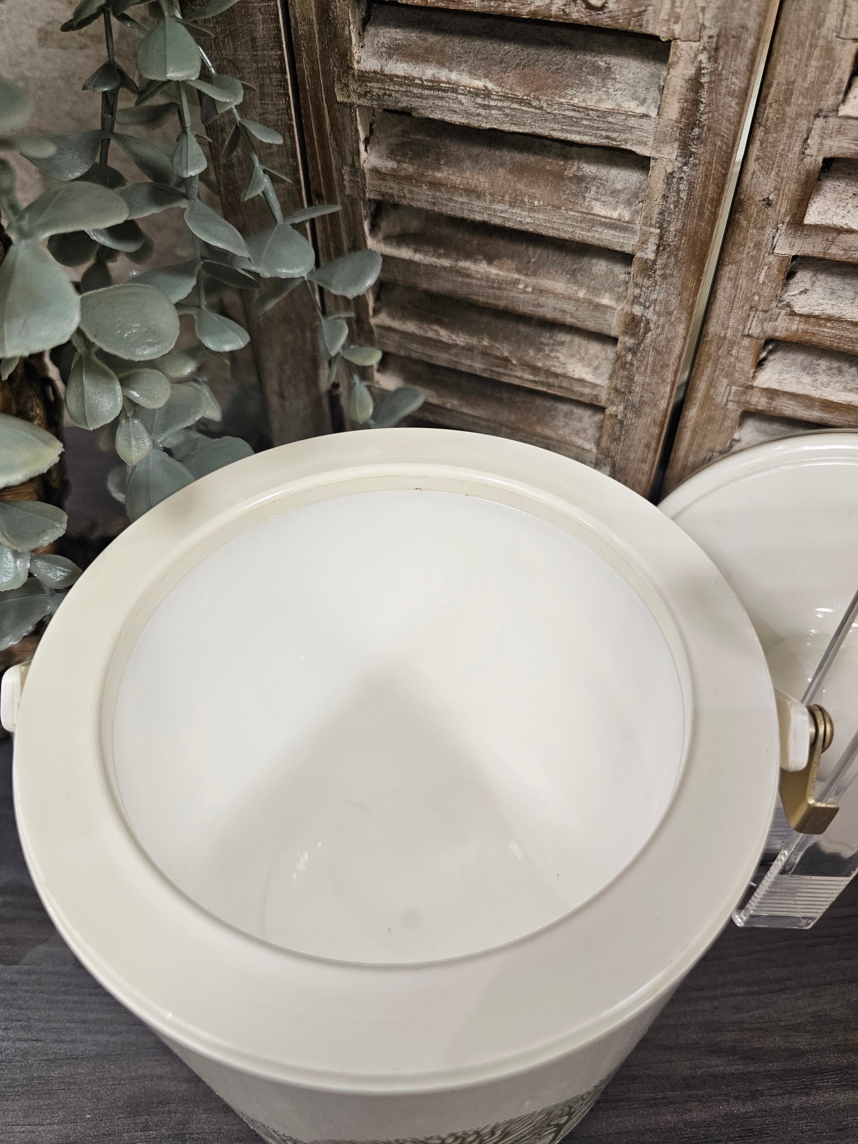 Vintage ijs-emmer cremewit met goudkleurige bomen