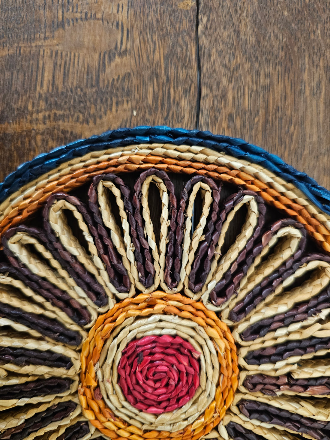 Sisal onderzetter rond blauw