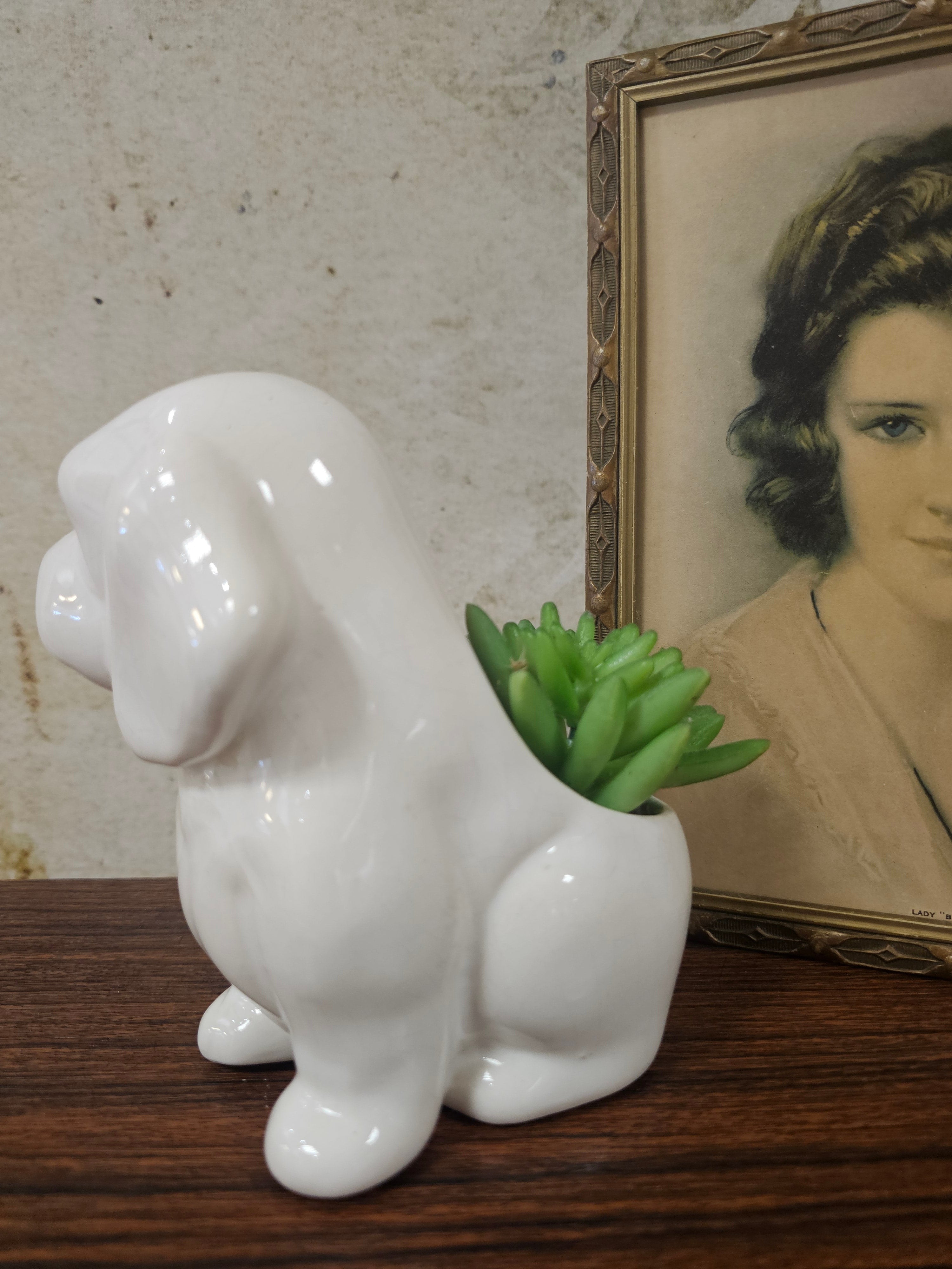 Bloempot wit hondje