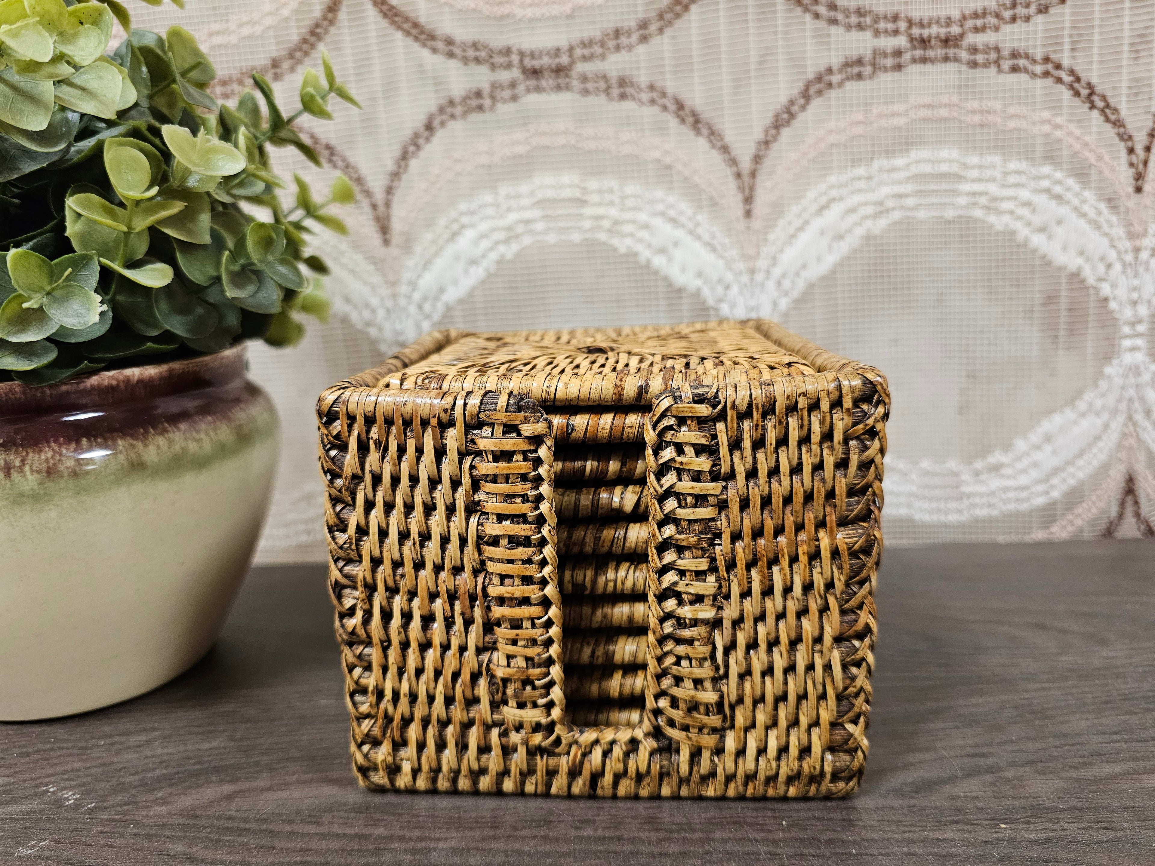 Birma rieten onderzetters – set van 10 met houder