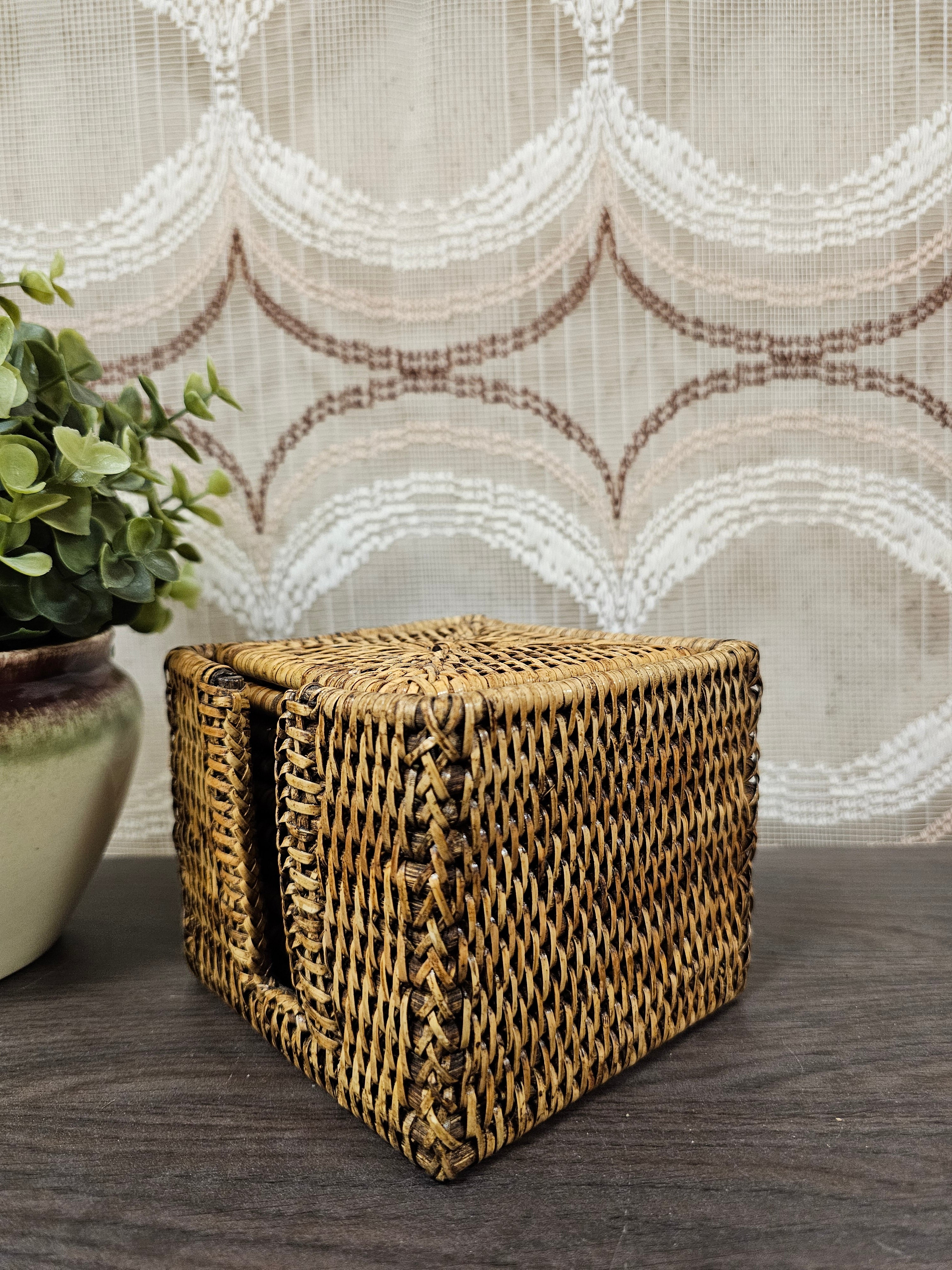 Birma rieten onderzetters – set van 10 met houder