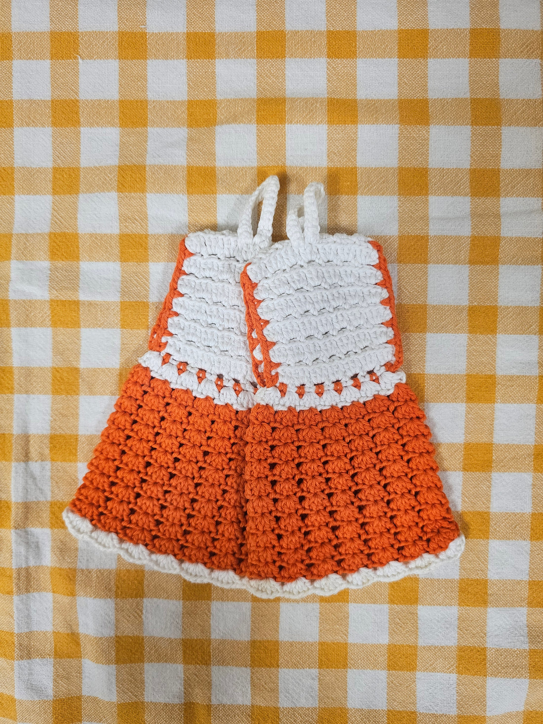 Gehaakte vintage pannenlappen "jurk"