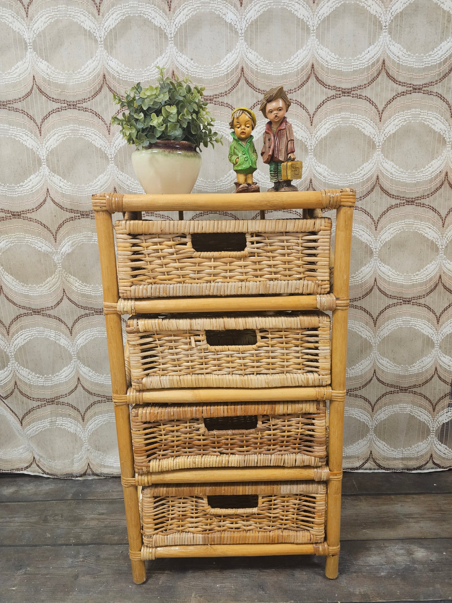 Vintage rotan ladekast met 4 lades – 77 x 30 x 42 cm