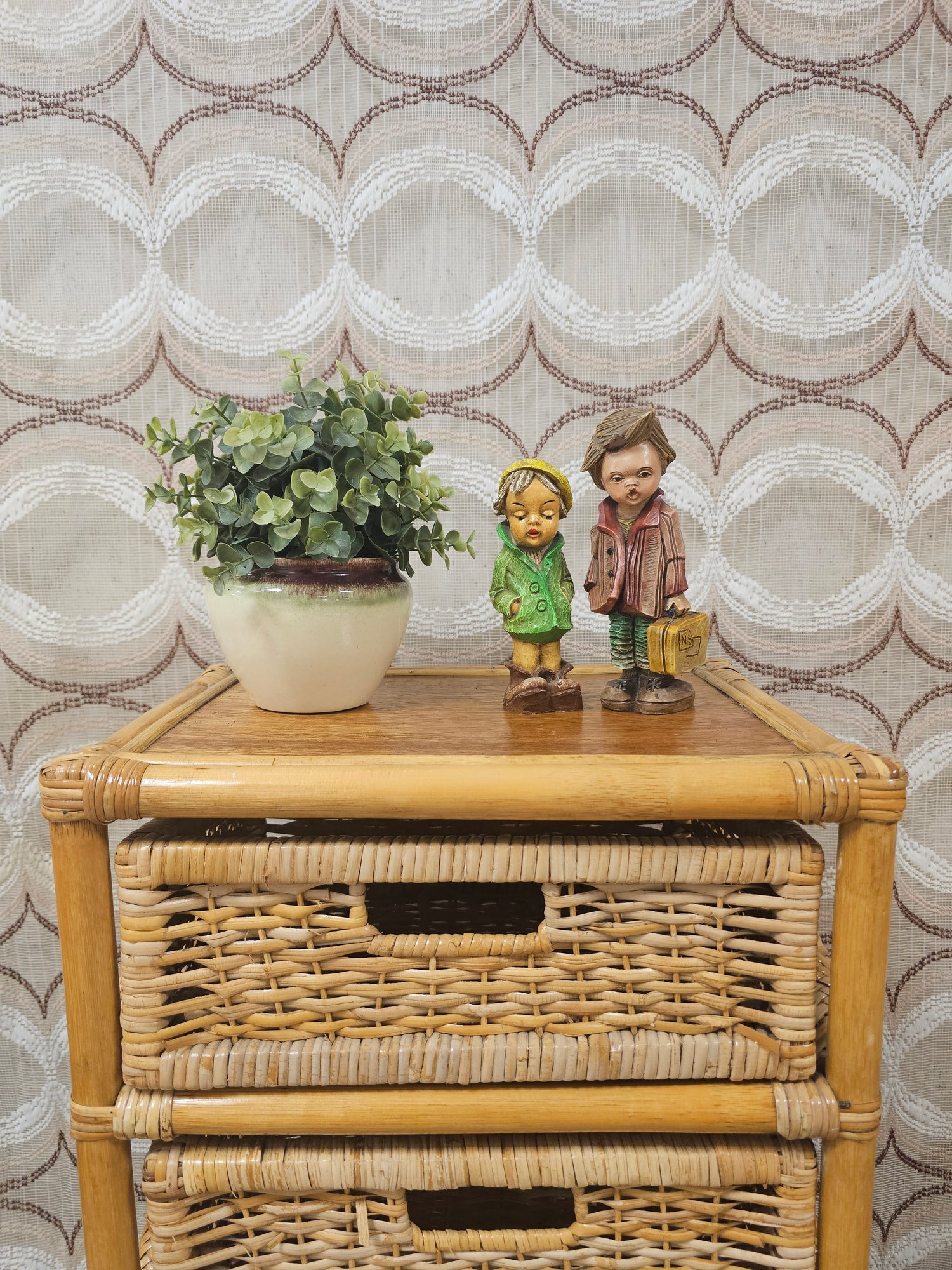 Vintage rotan ladekast met 4 lades – 77 x 30 x 42 cm