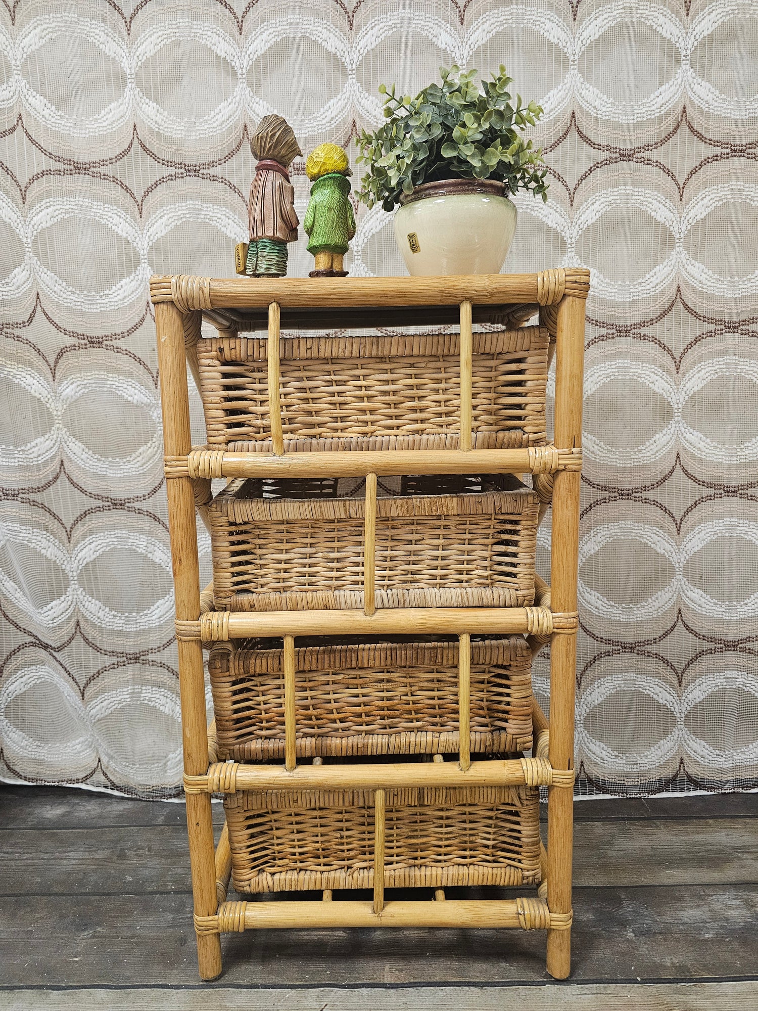 Vintage rotan ladekast met 4 lades – 77 x 30 x 42 cm