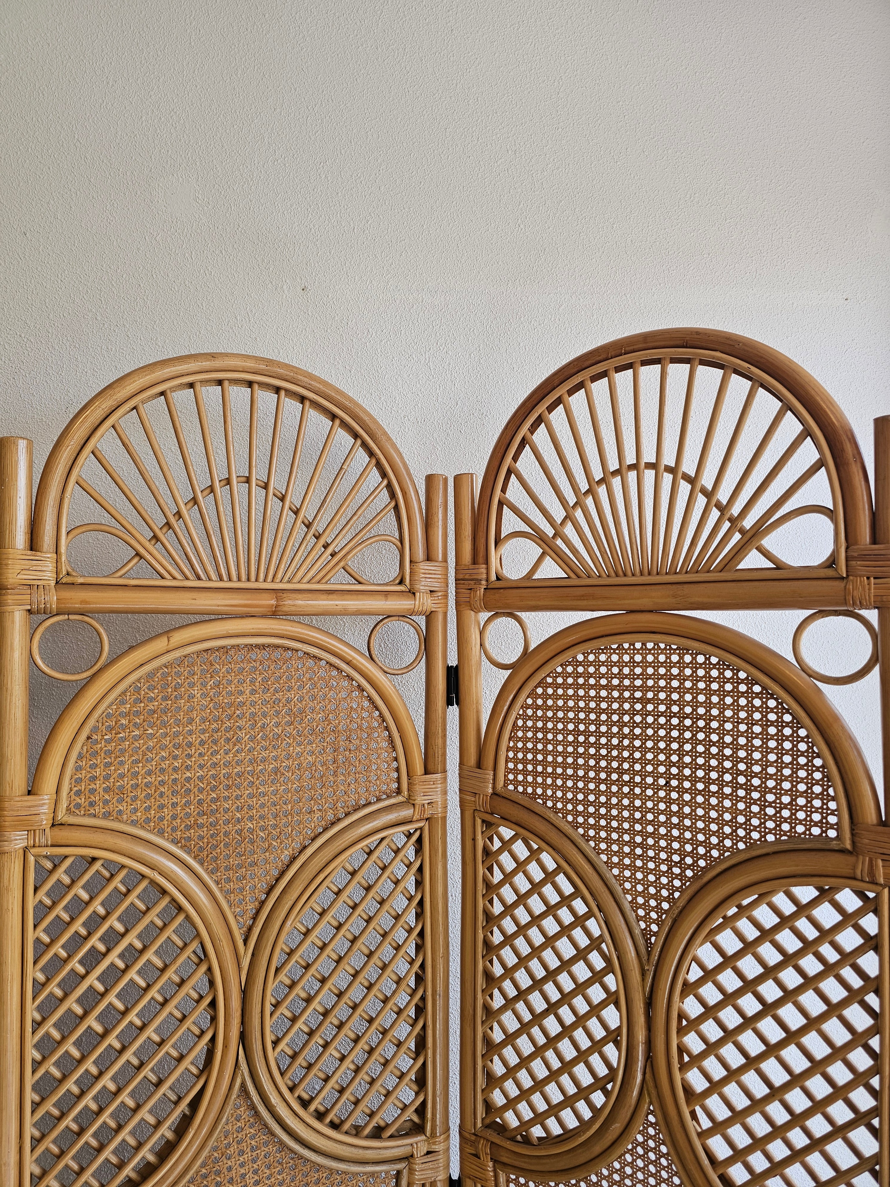 Vintage rotan kamerscherm – 3-delig, 180 cm hoog
