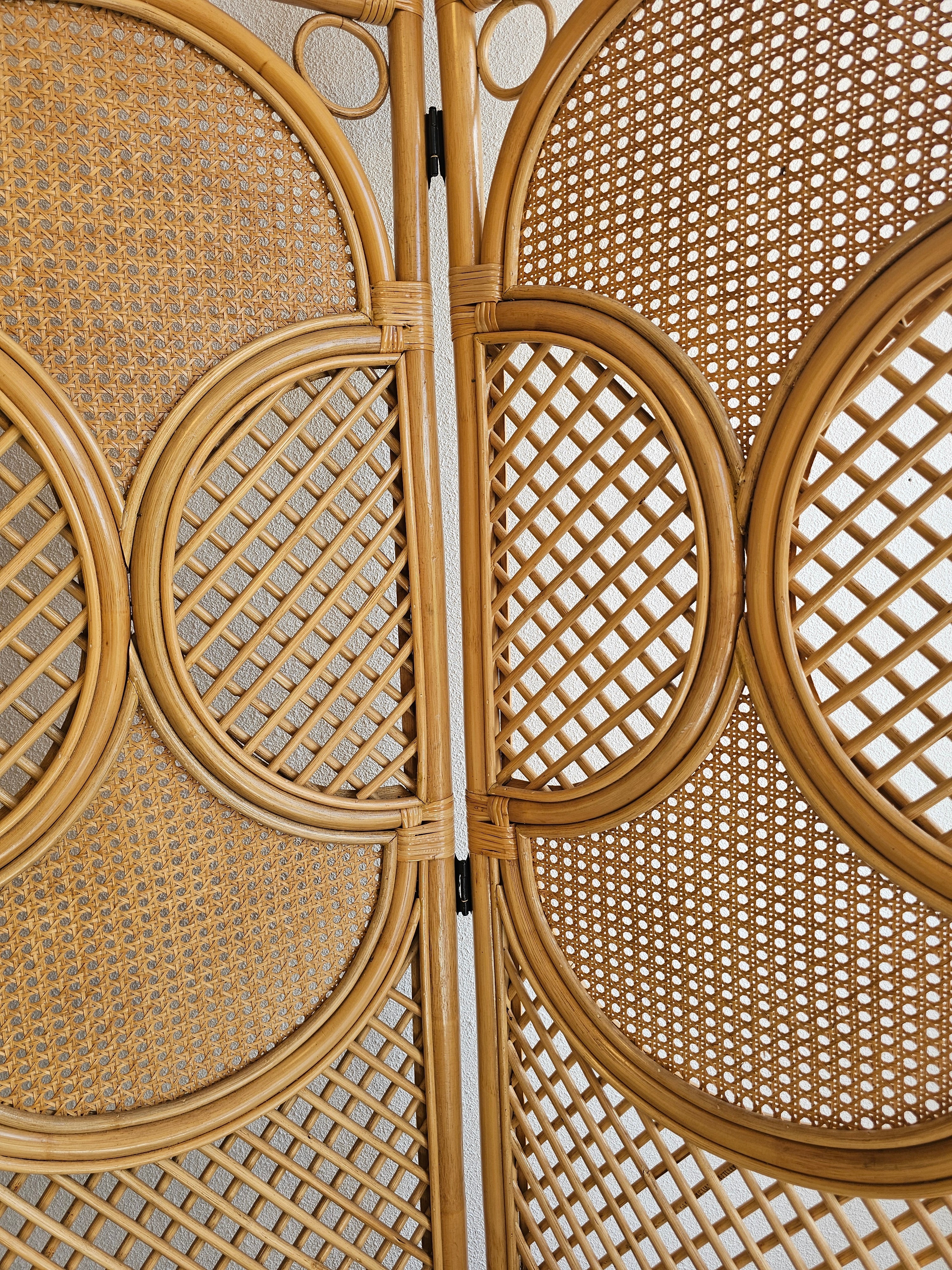 Vintage rotan kamerscherm – 3-delig, 180 cm hoog