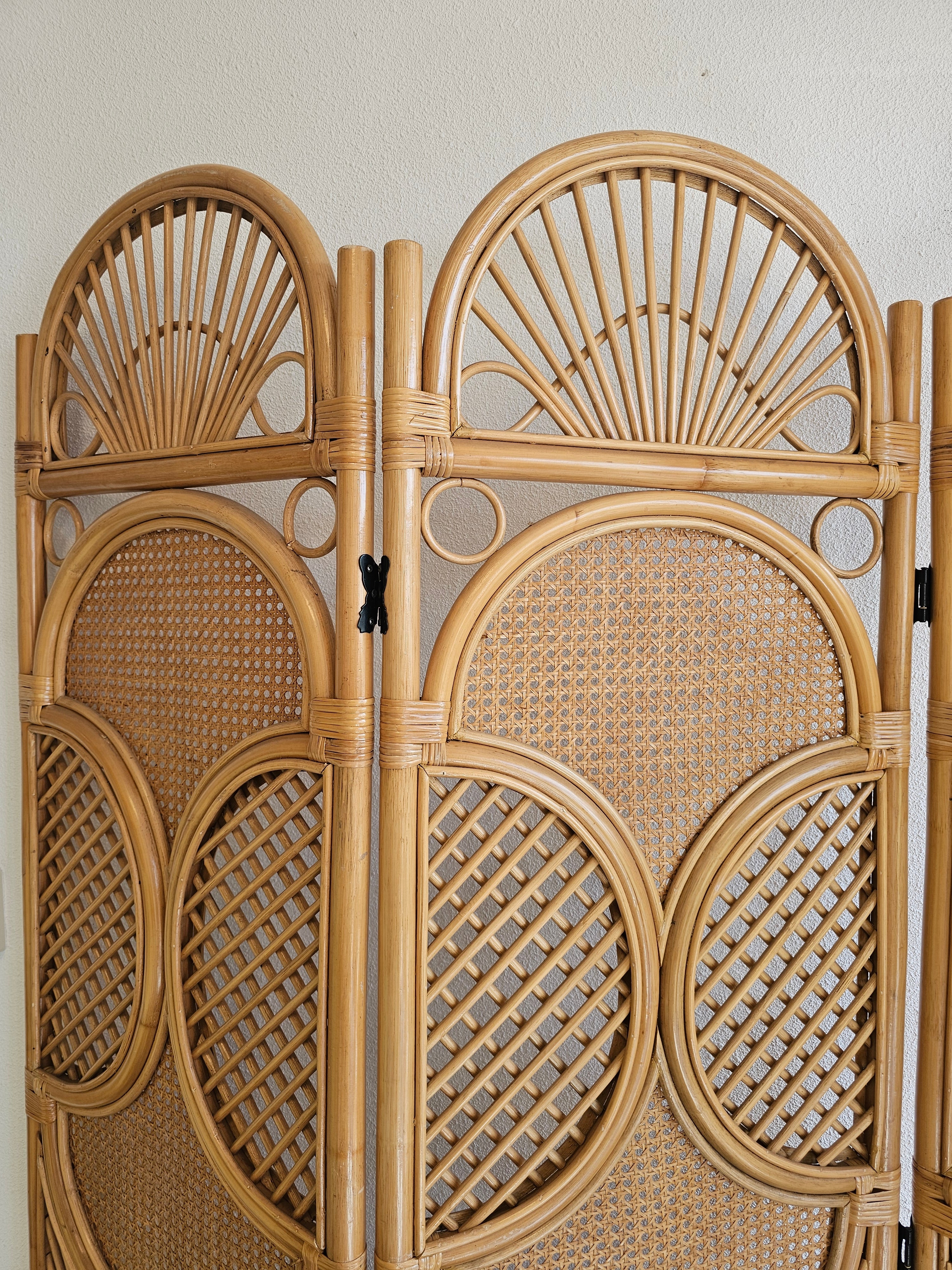 Vintage rotan kamerscherm – 3-delig, 180 cm hoog