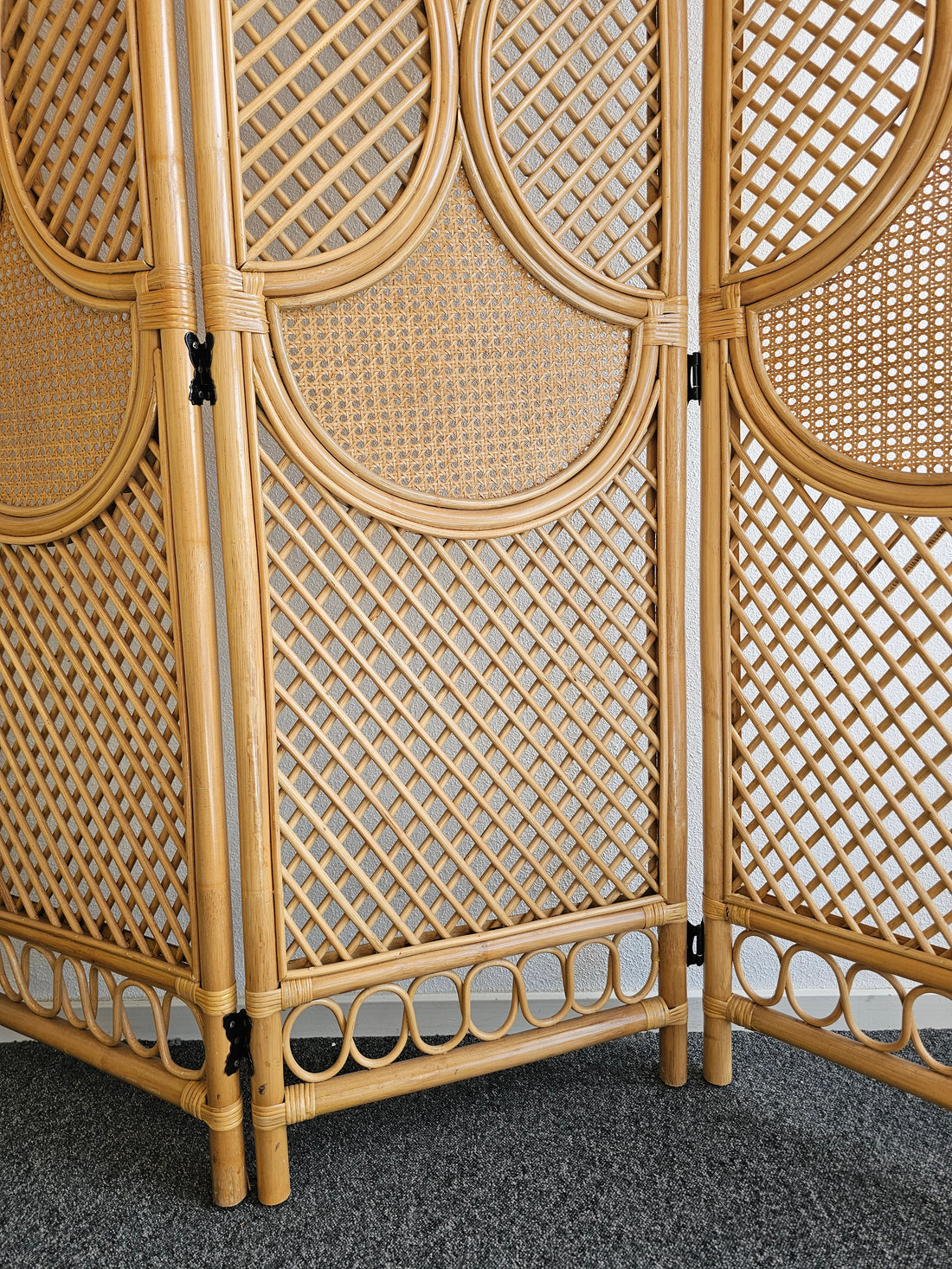 Vintage rotan kamerscherm – 3-delig, 180 cm hoog