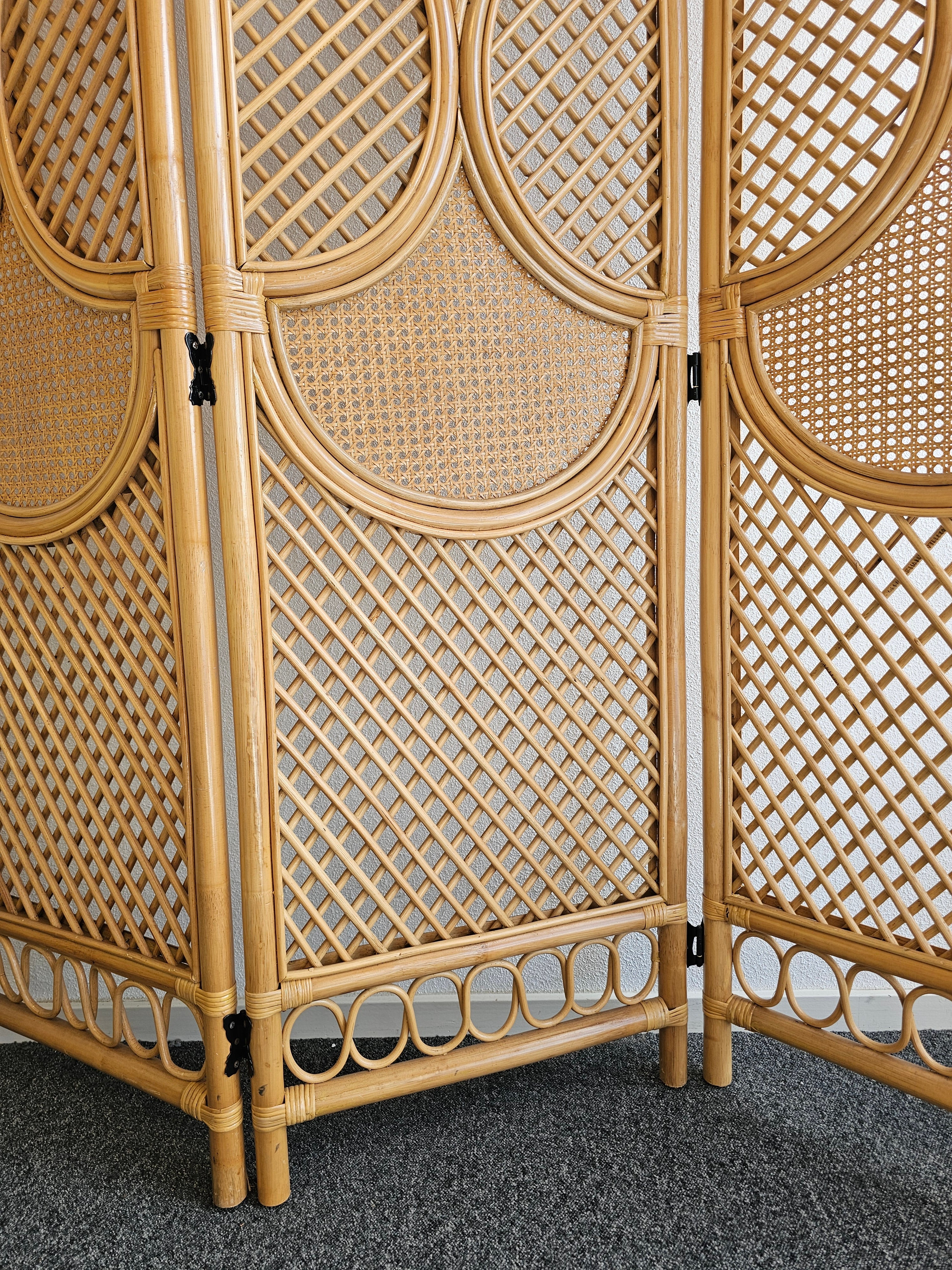 Vintage rotan kamerscherm – 3-delig, 180 cm hoog