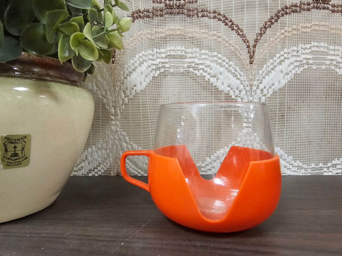 Vintage theeglas oranje houder