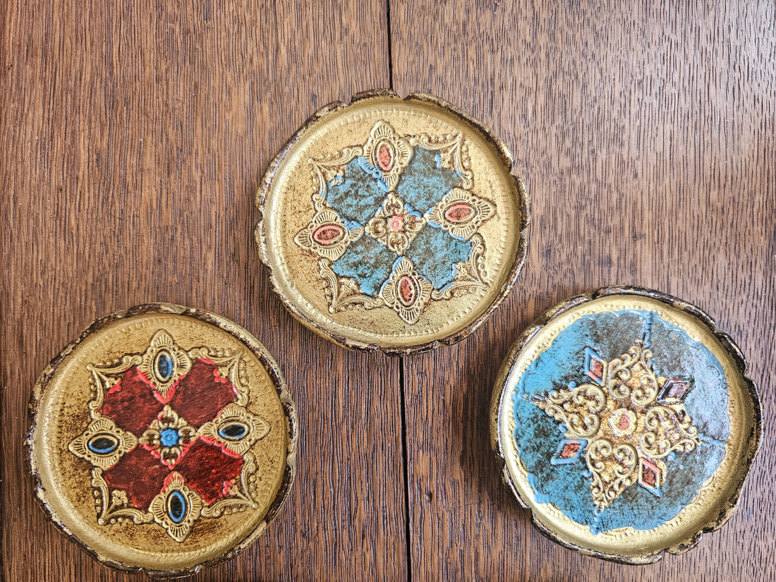 Florentijnse vintage houten onderzetters