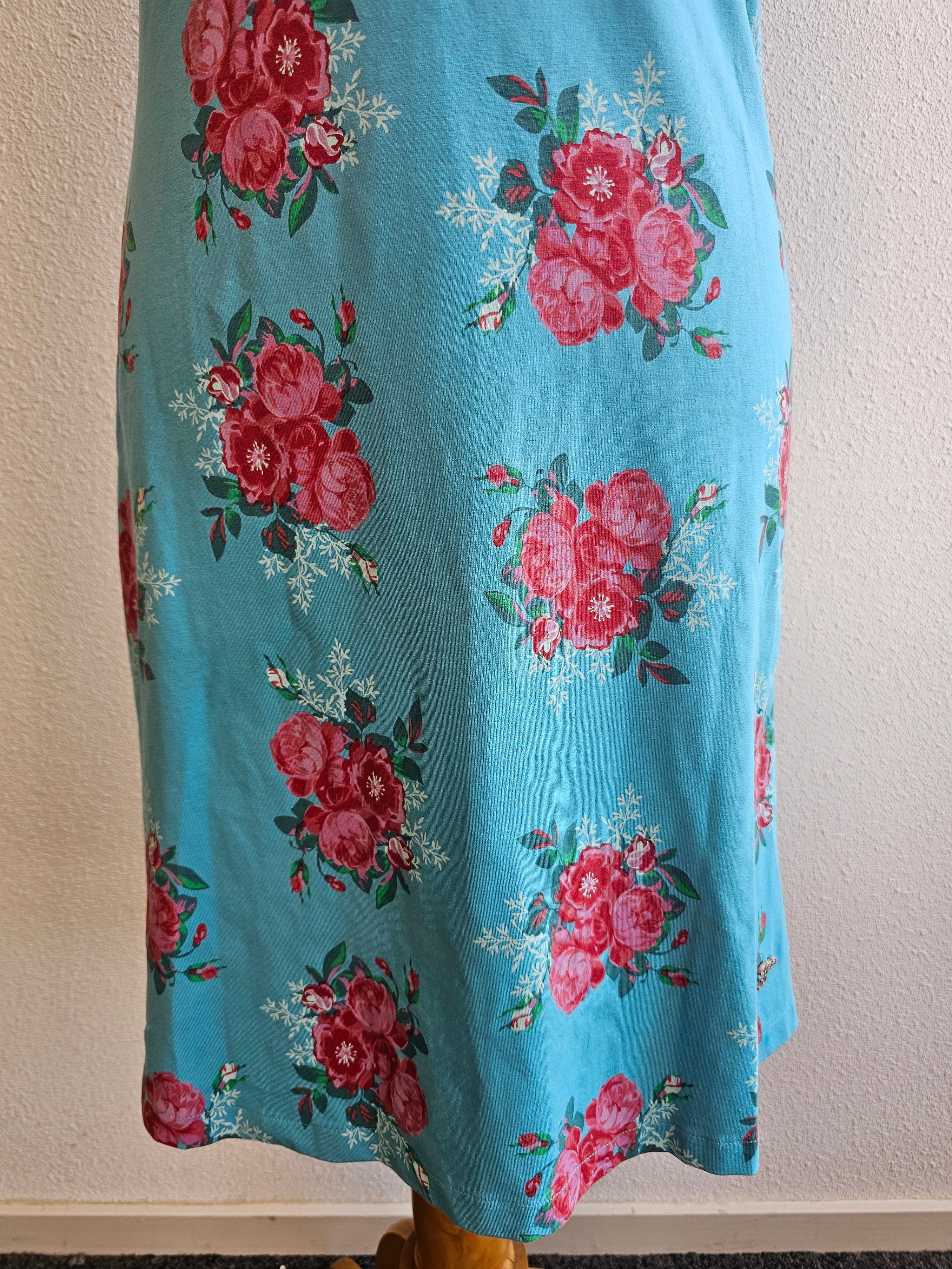 Tante Betsy jurk blauwe roze bloemen S