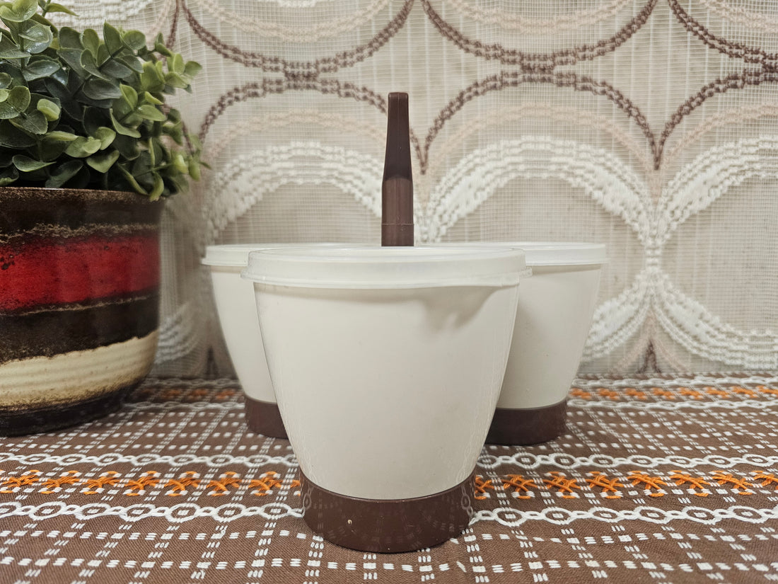 Tupperware trio carrousel cremekleur bruin