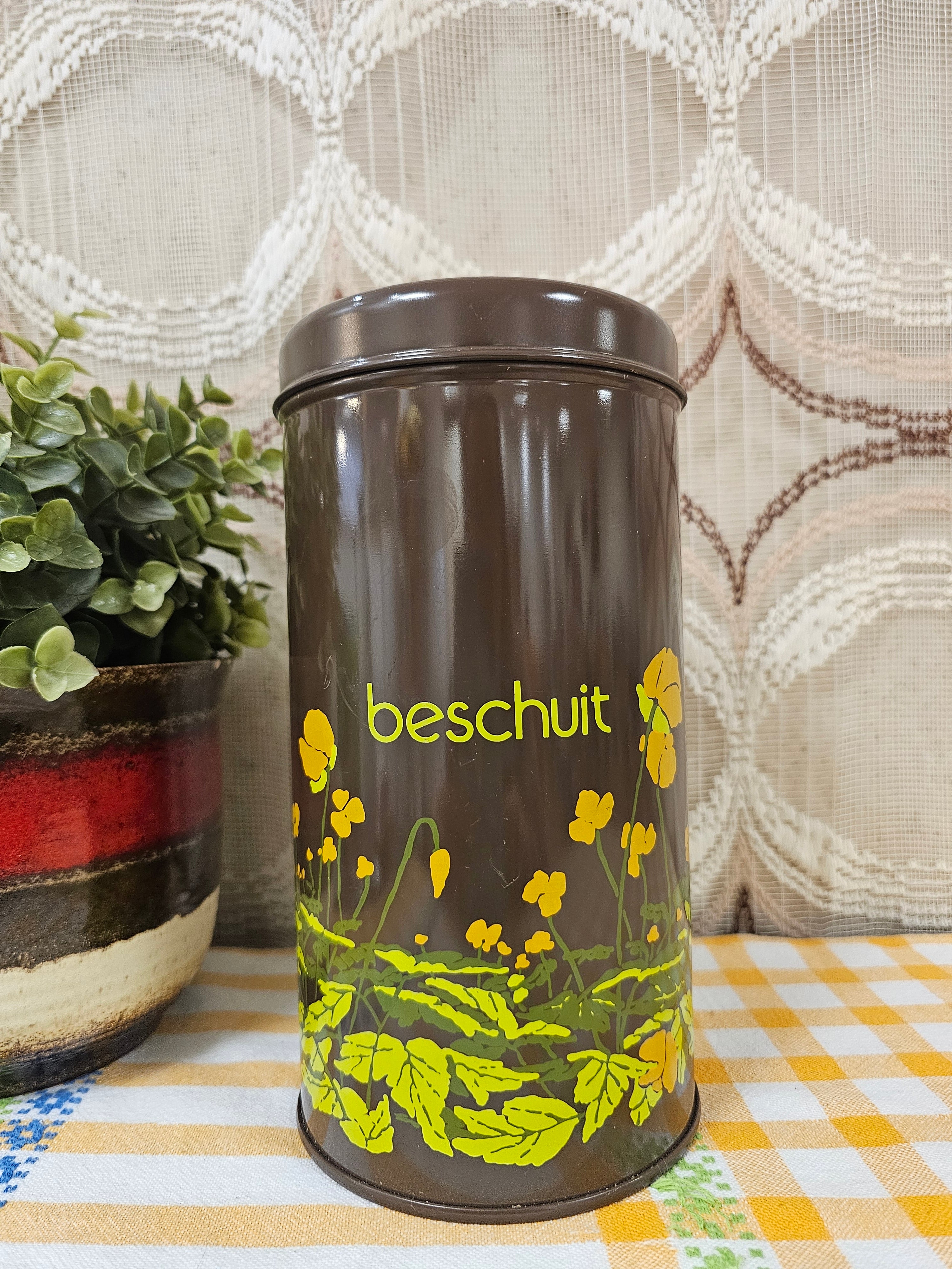 Brabantia bruin beschuitblik oranje bloemen