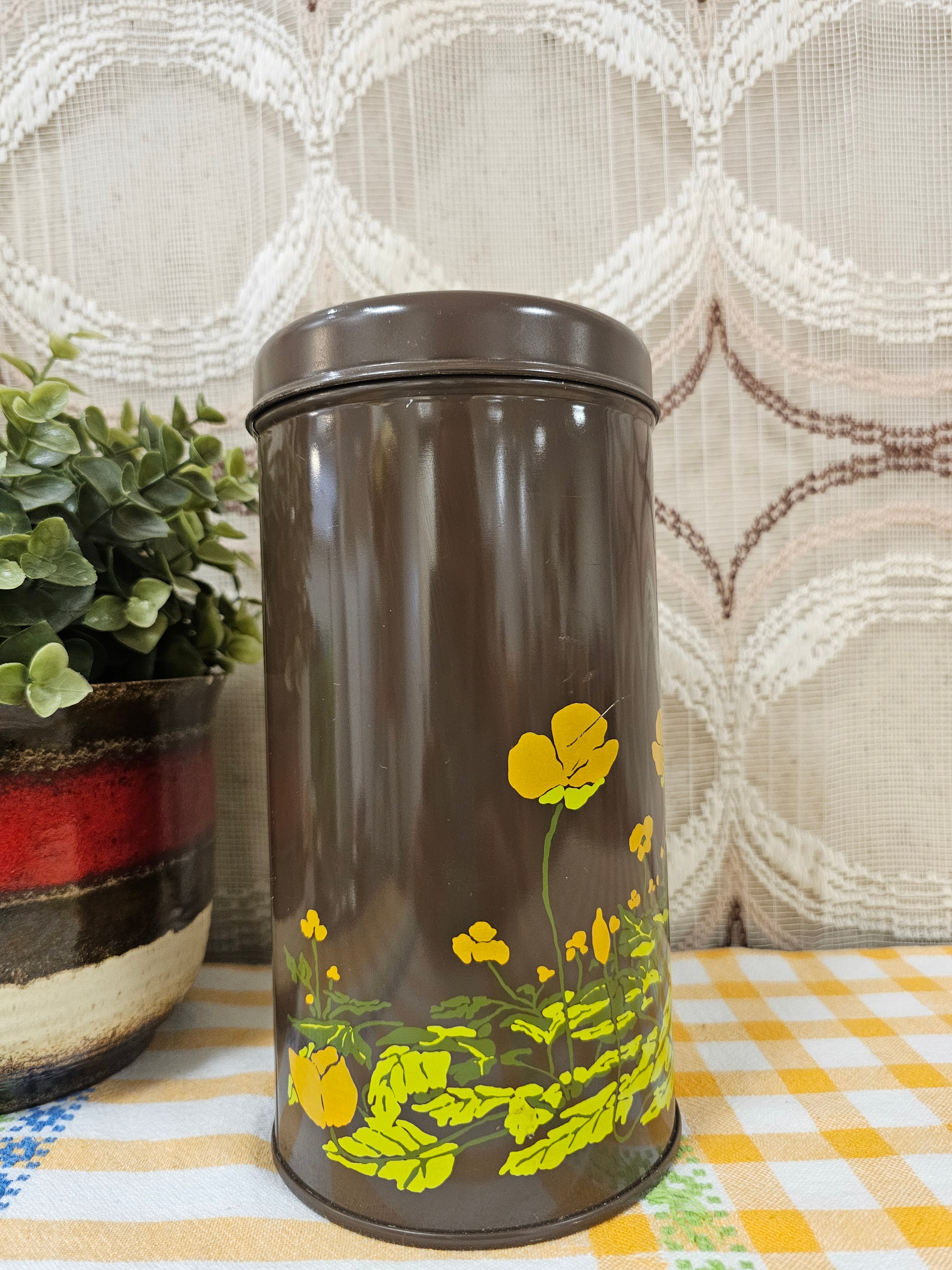Brabantia bruin beschuitblik oranje bloemen
