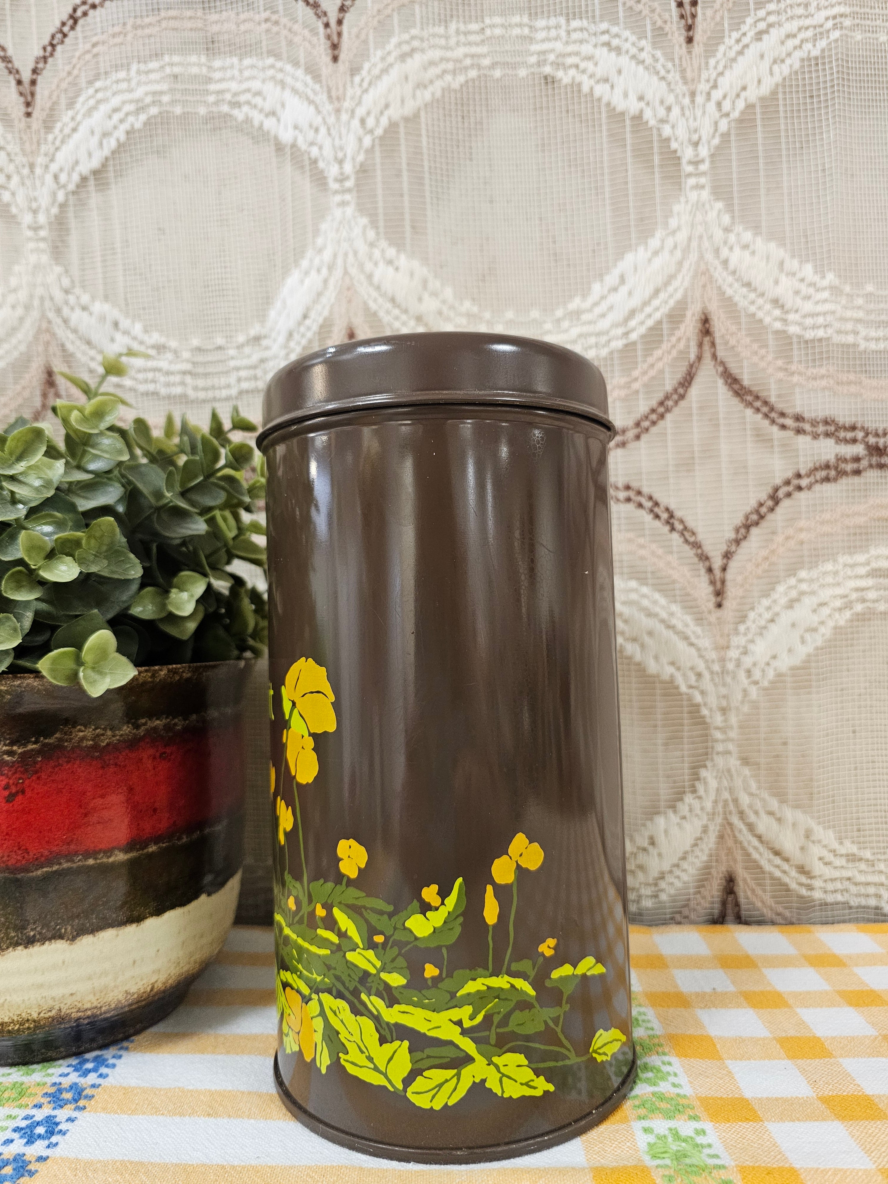 Brabantia bruin beschuitblik oranje bloemen