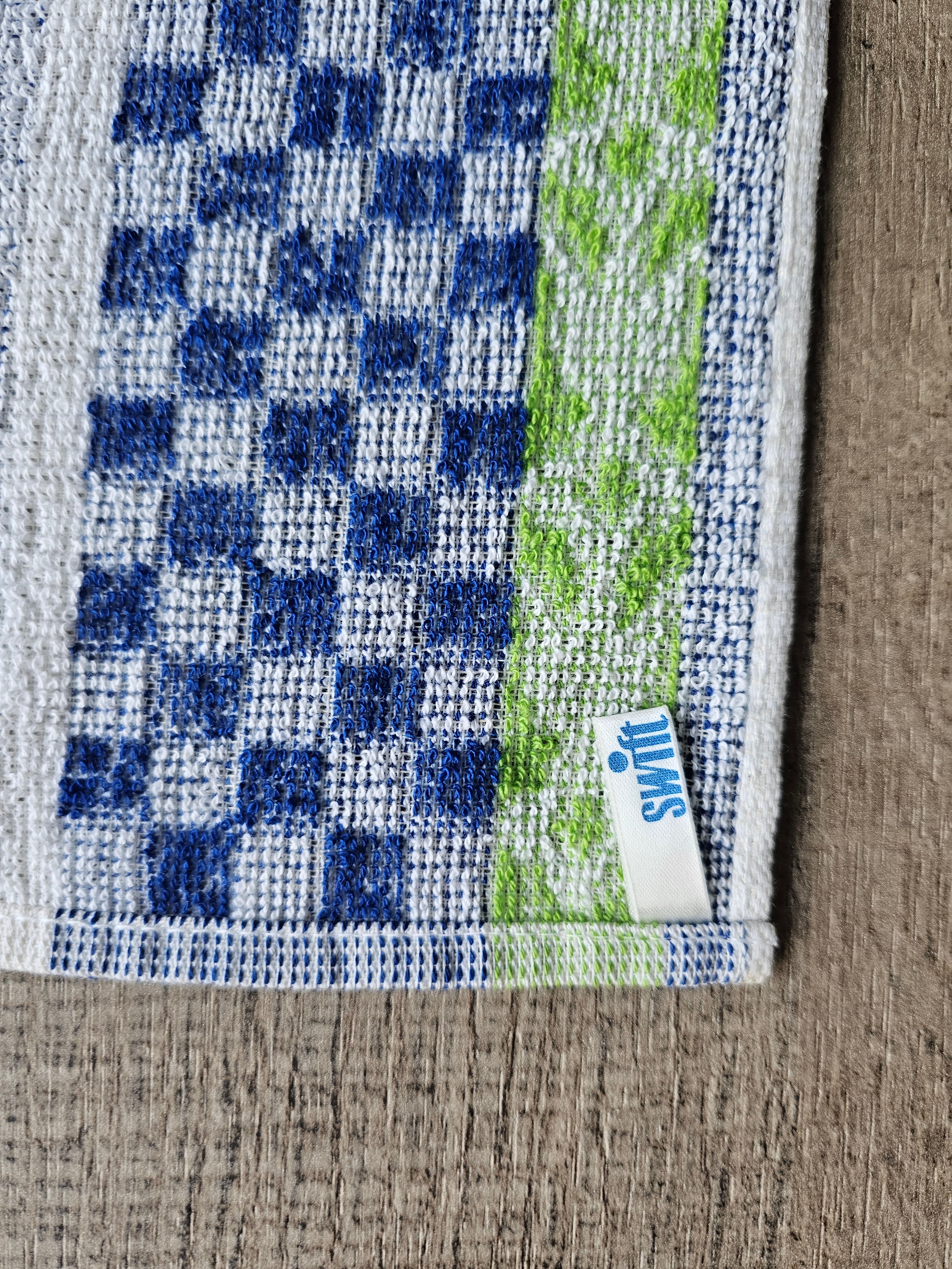 Vintage keuken handdoek blauw groen bloemen
