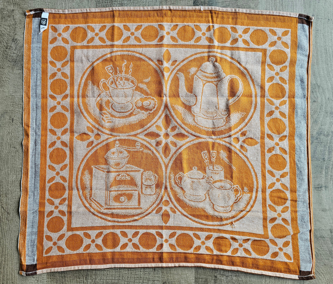 Oranje katoenen theedoek koffie en thee print 56 x 62 cm