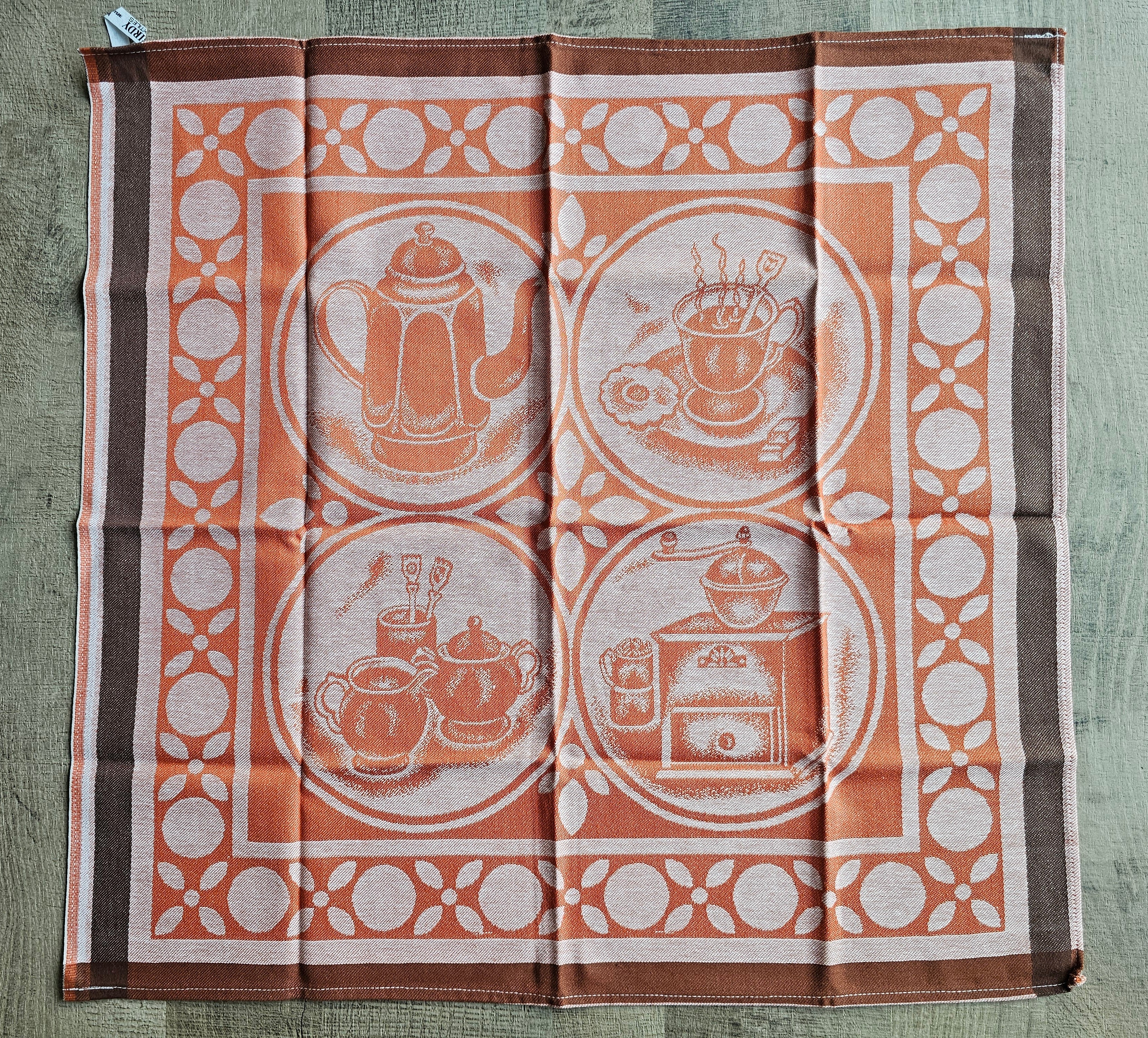 Vintage katoenen theedoek koffie en thee print 56 x 62 cm