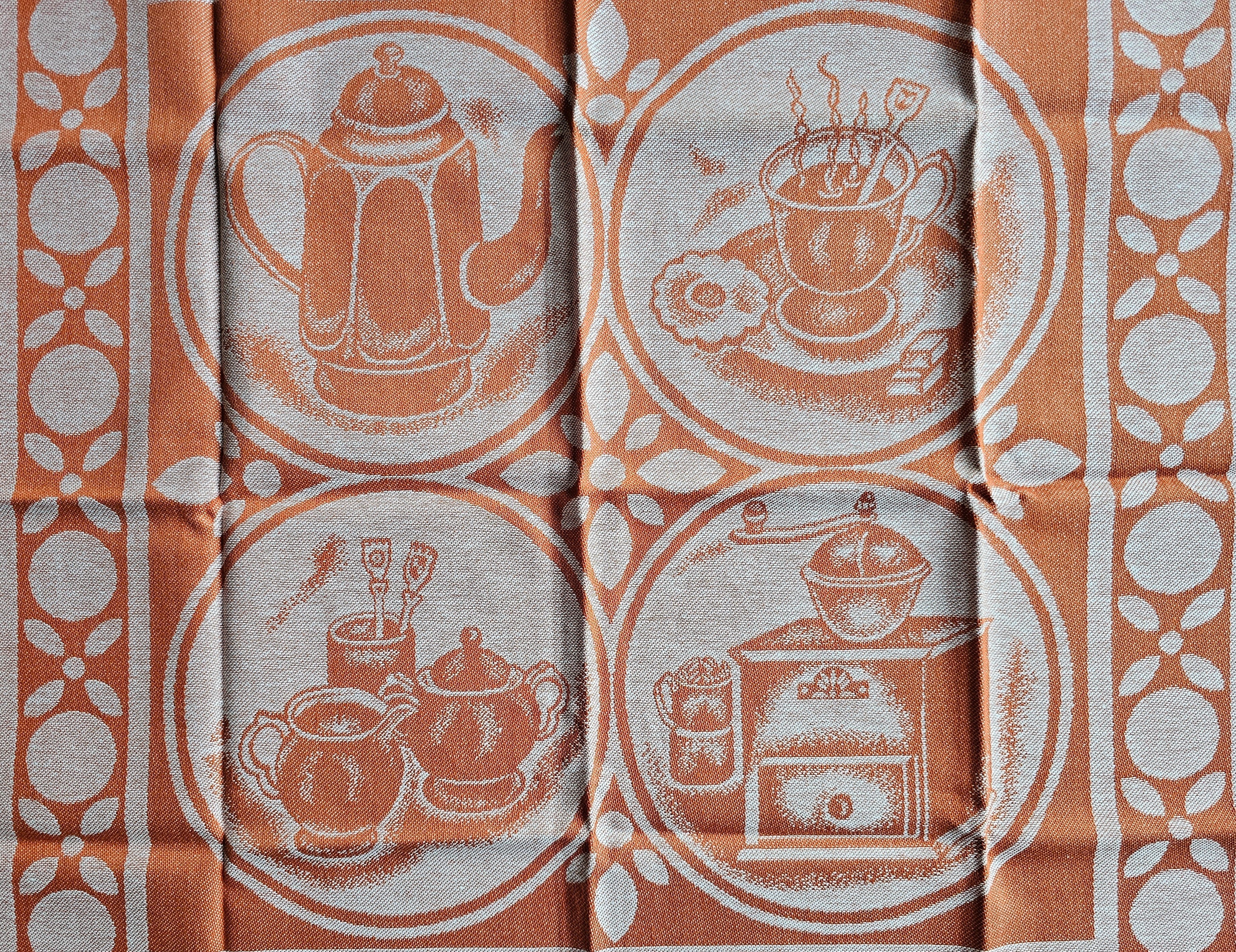 Vintage katoenen theedoek koffie en thee print 56 x 62 cm