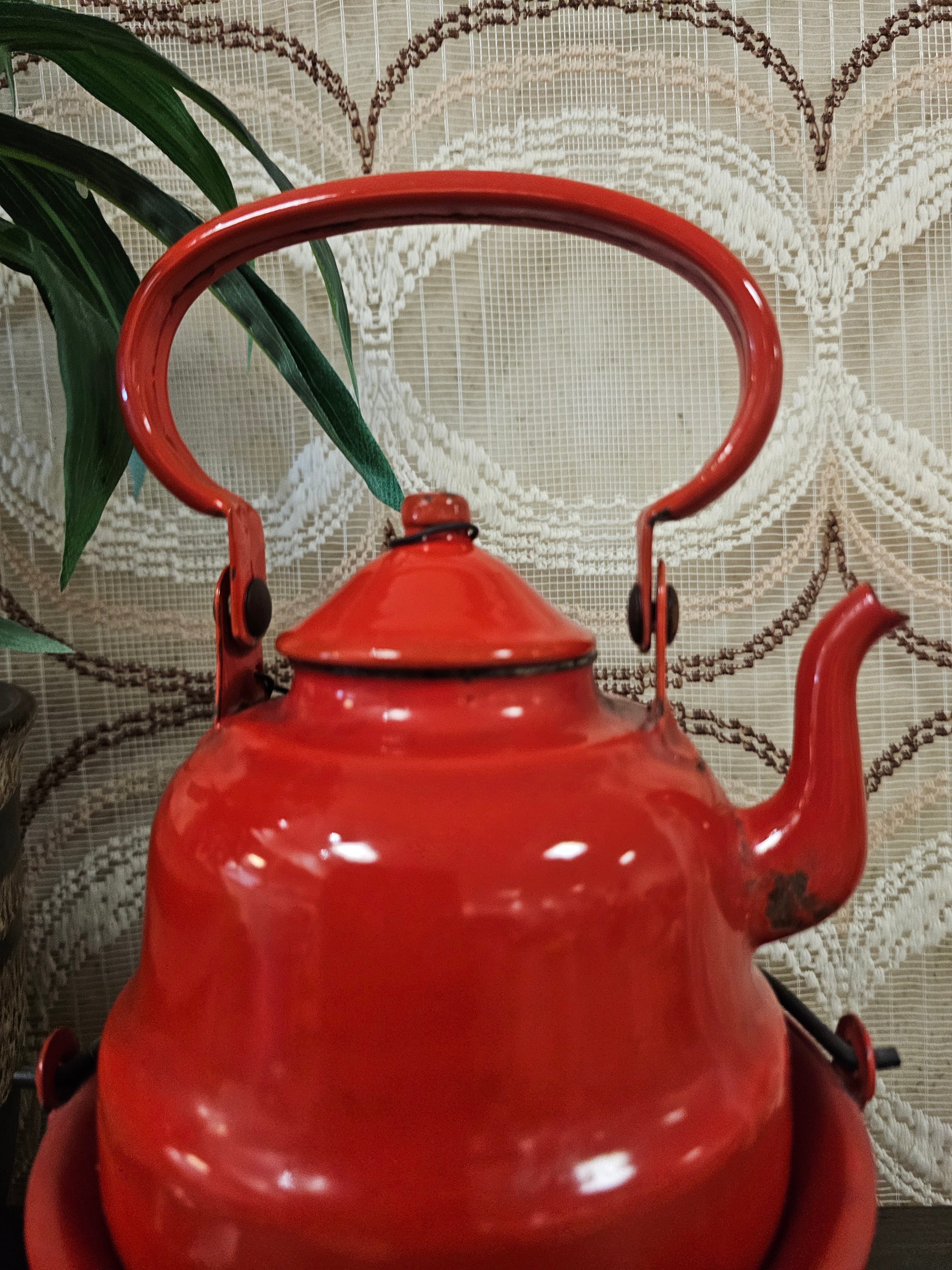 Vintage emaille rode ketel met rechaud