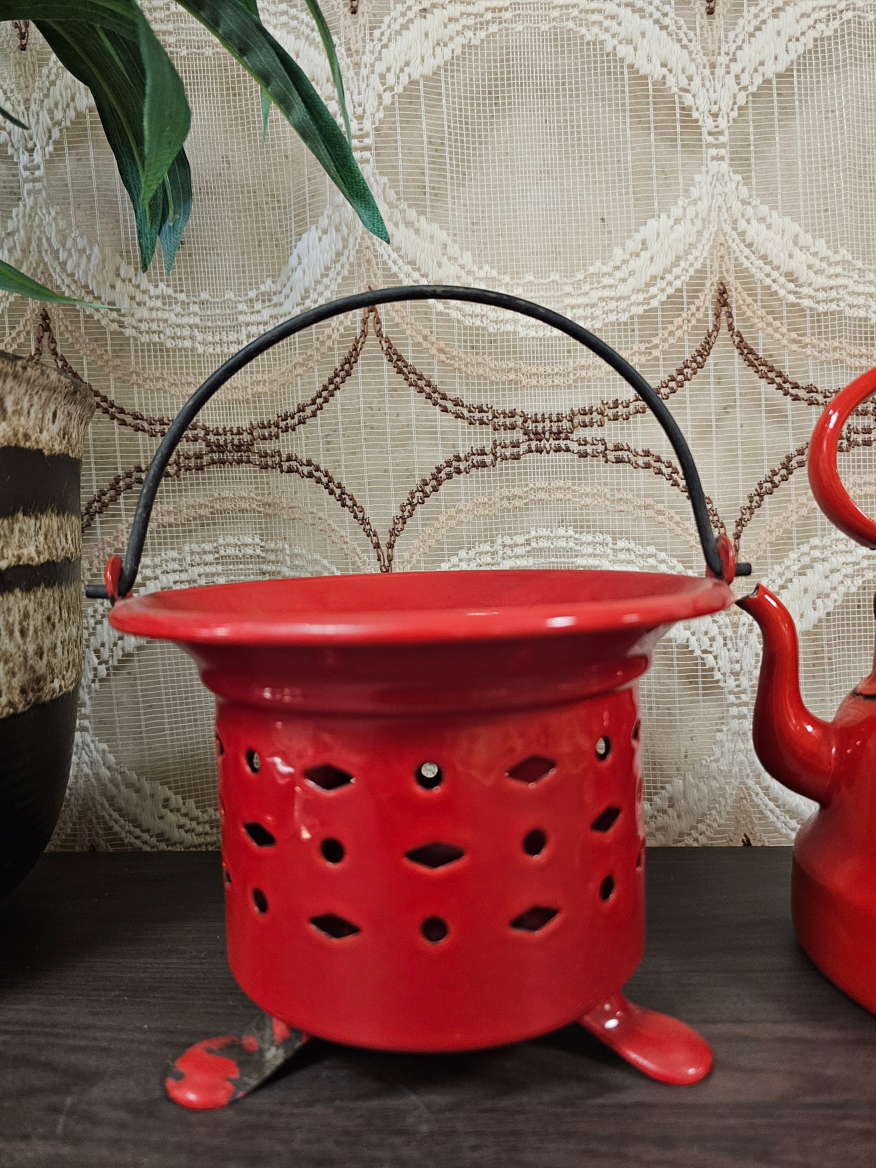 Vintage emaille rode ketel met rechaud