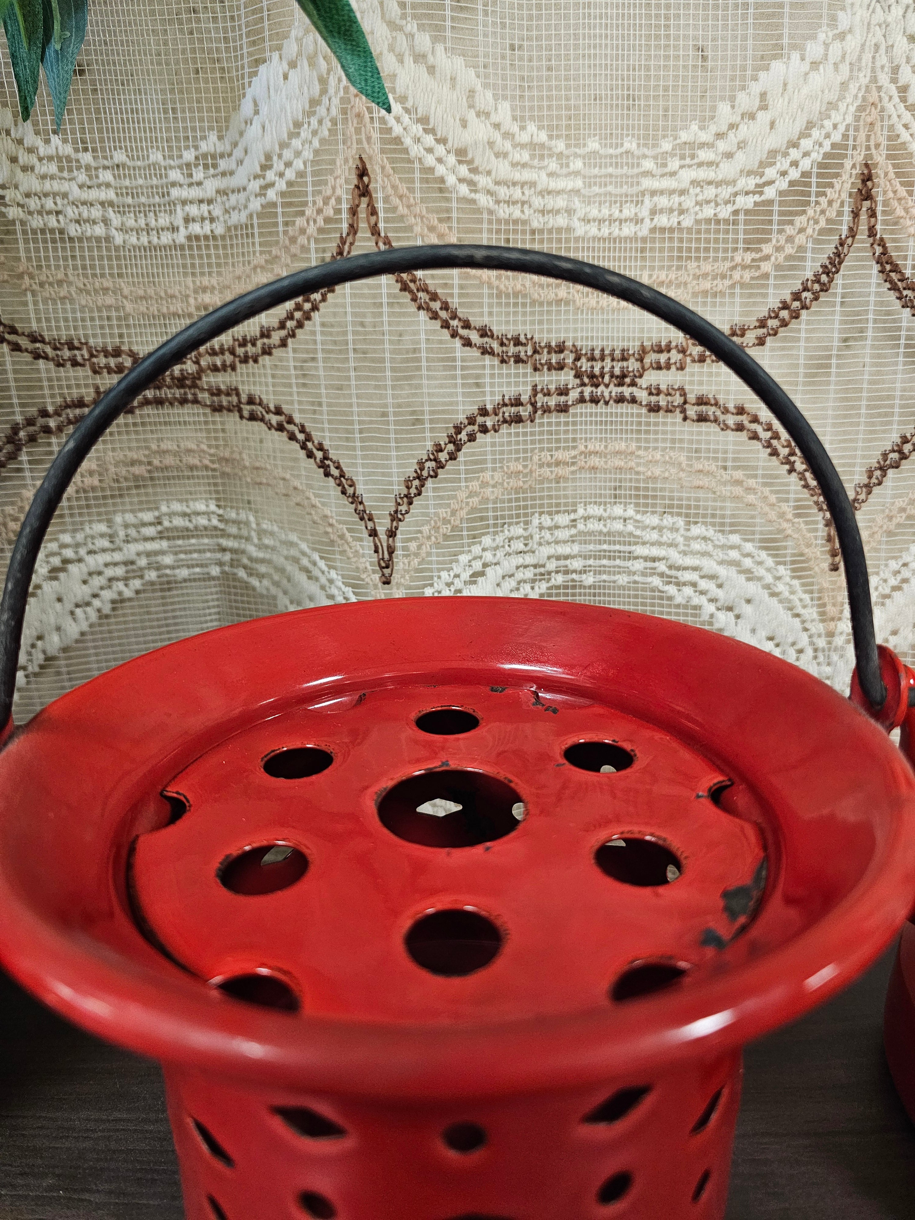 Vintage emaille rode ketel met rechaud