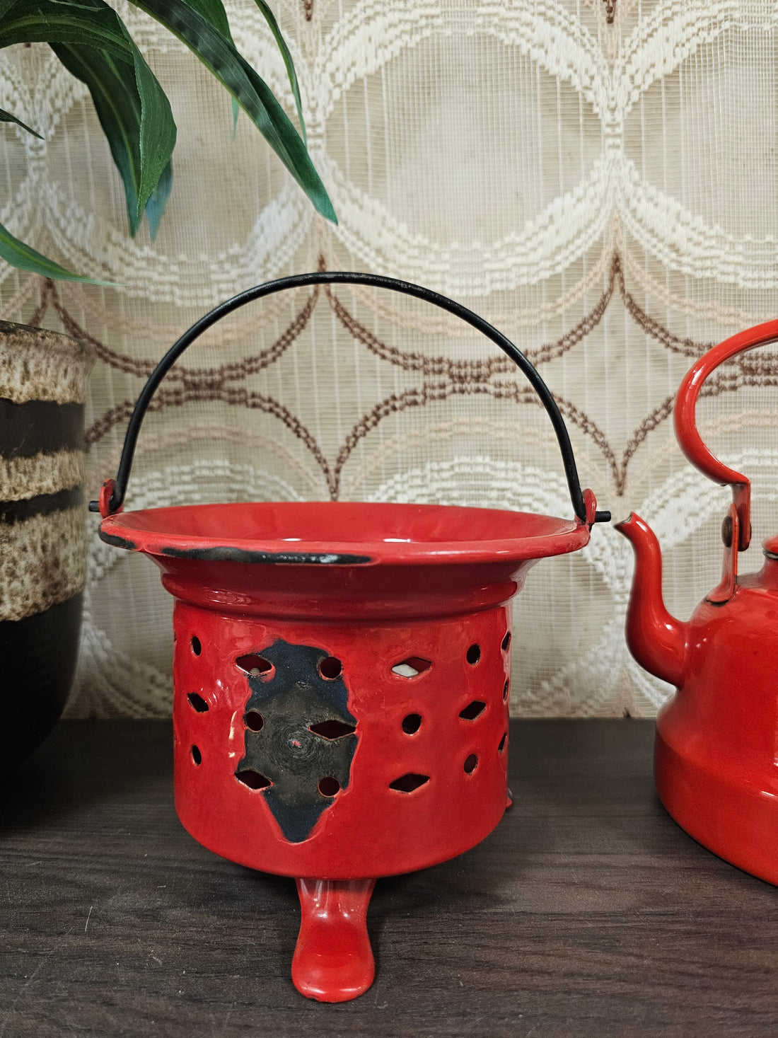 Vintage emaille rode ketel met rechaud