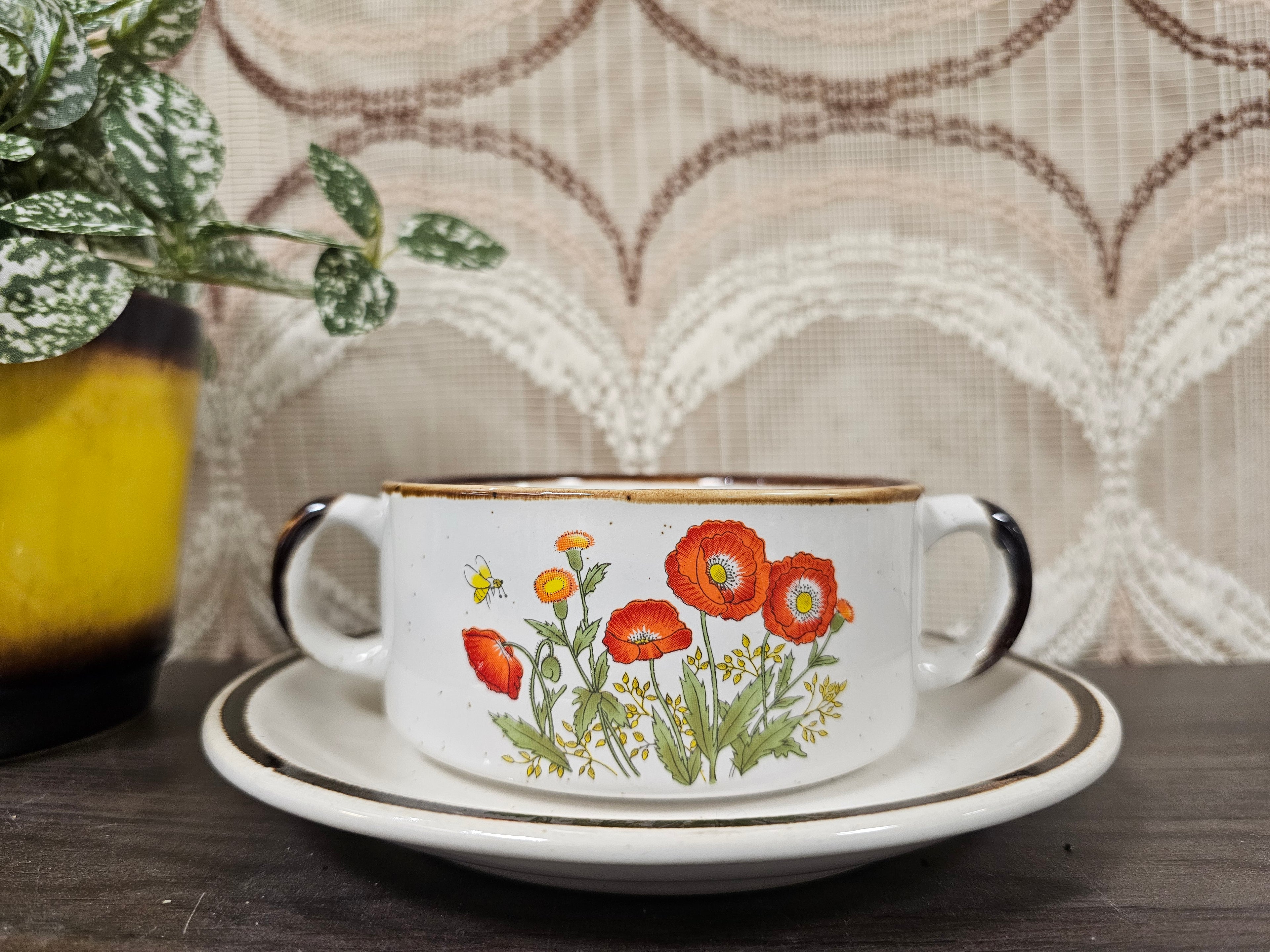 Wildflower soepkom met schotel klaprozen