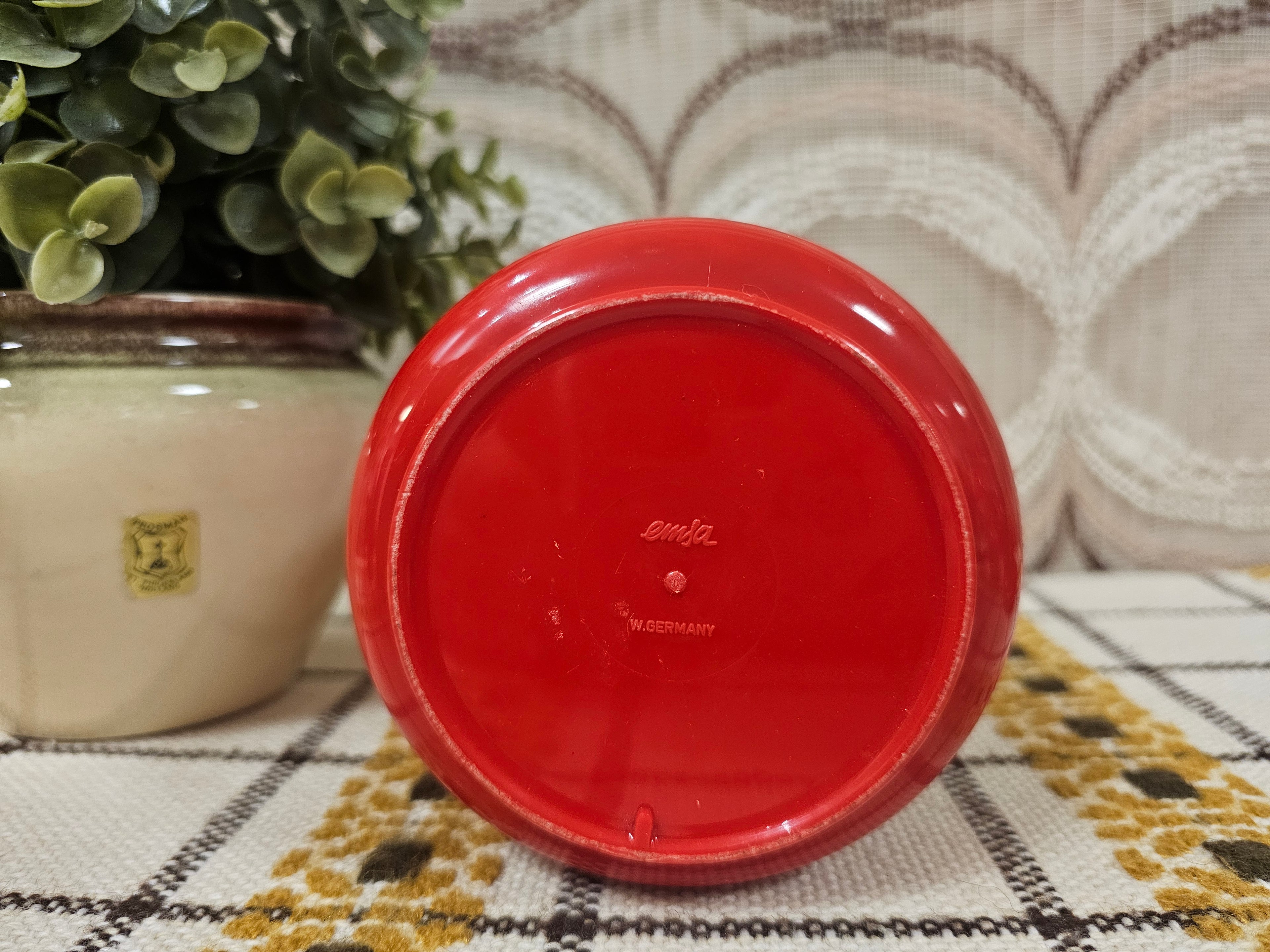 Vintage Emsa rode voorraadpot koffie met originele stickers – jaren ’70