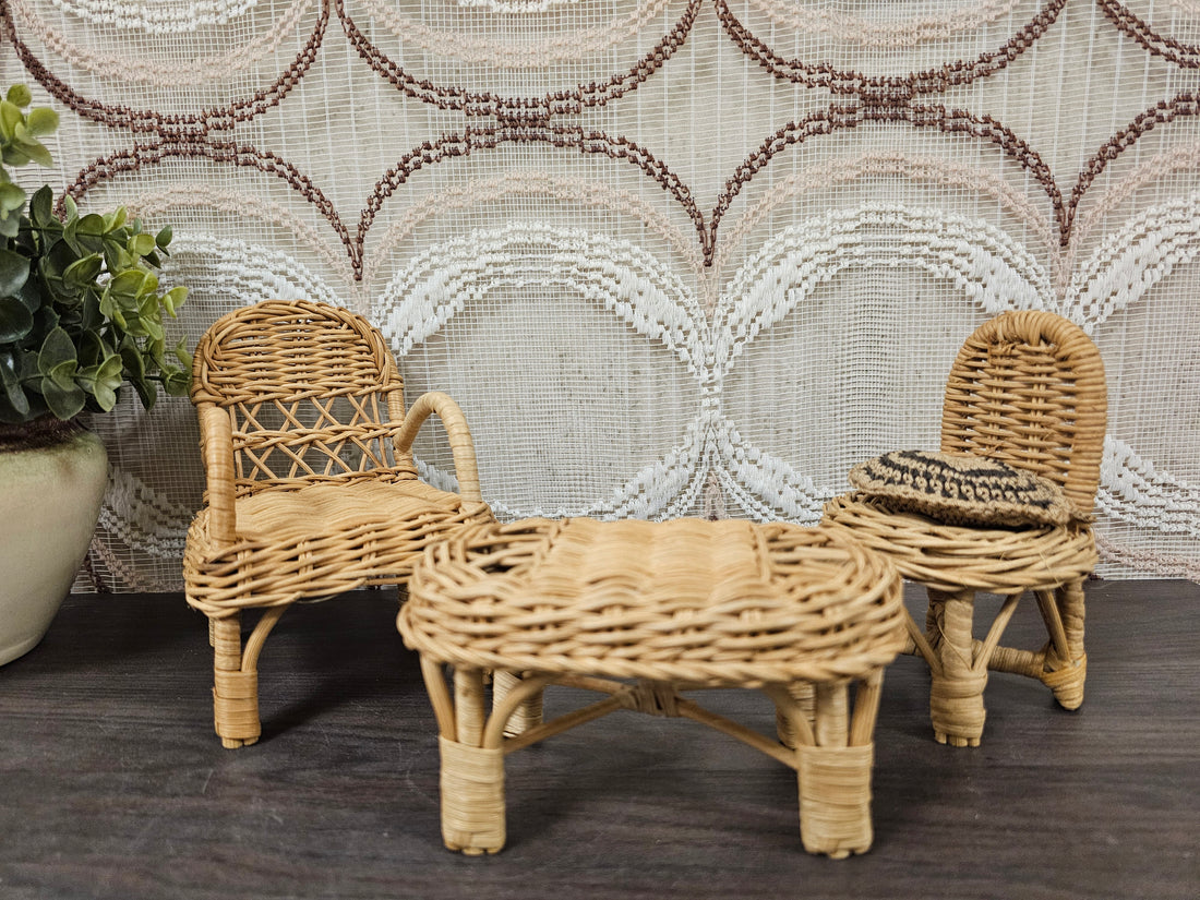 Barbie Fleur rotan set stoelen + tafel