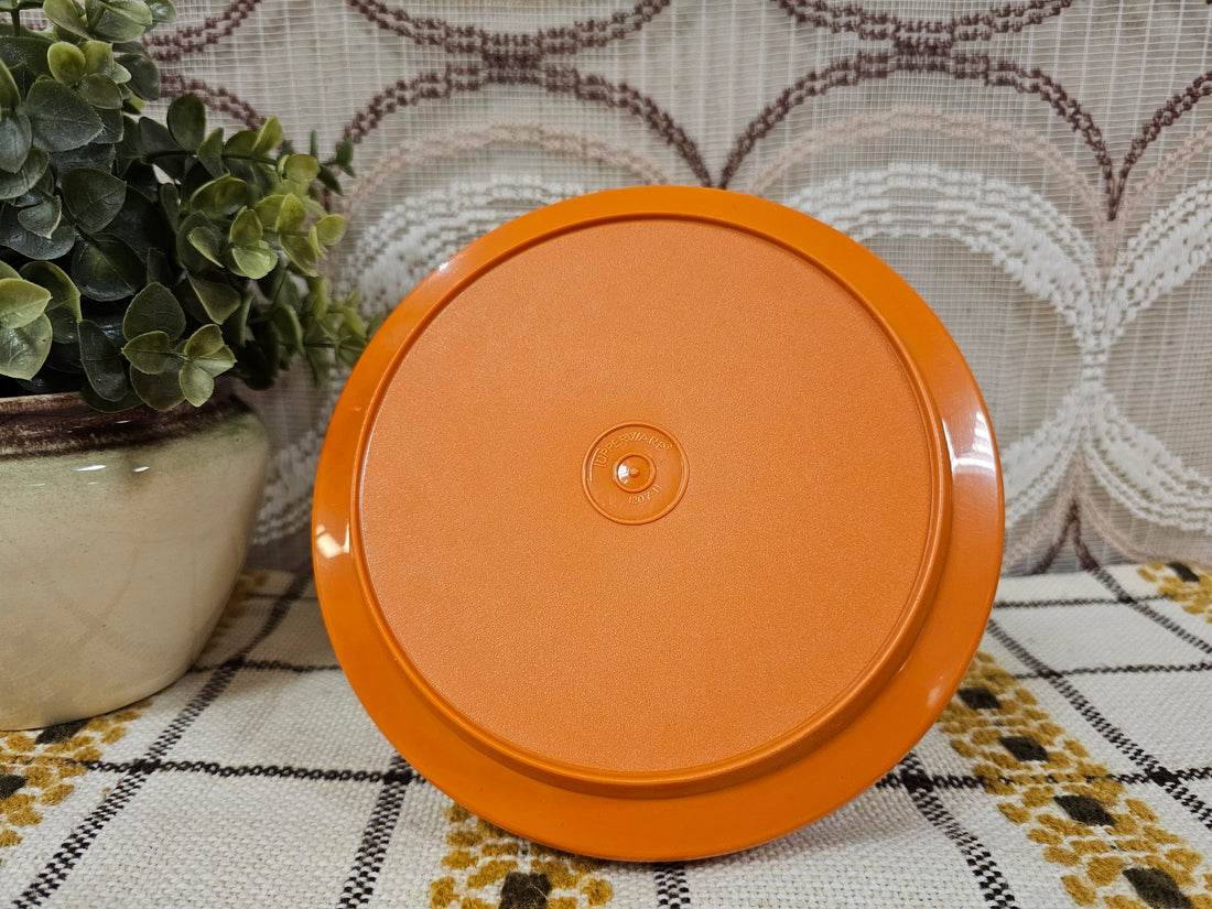 Vintage Tupperware oranje trommel uit de jaren 70 – Ø 17 cm