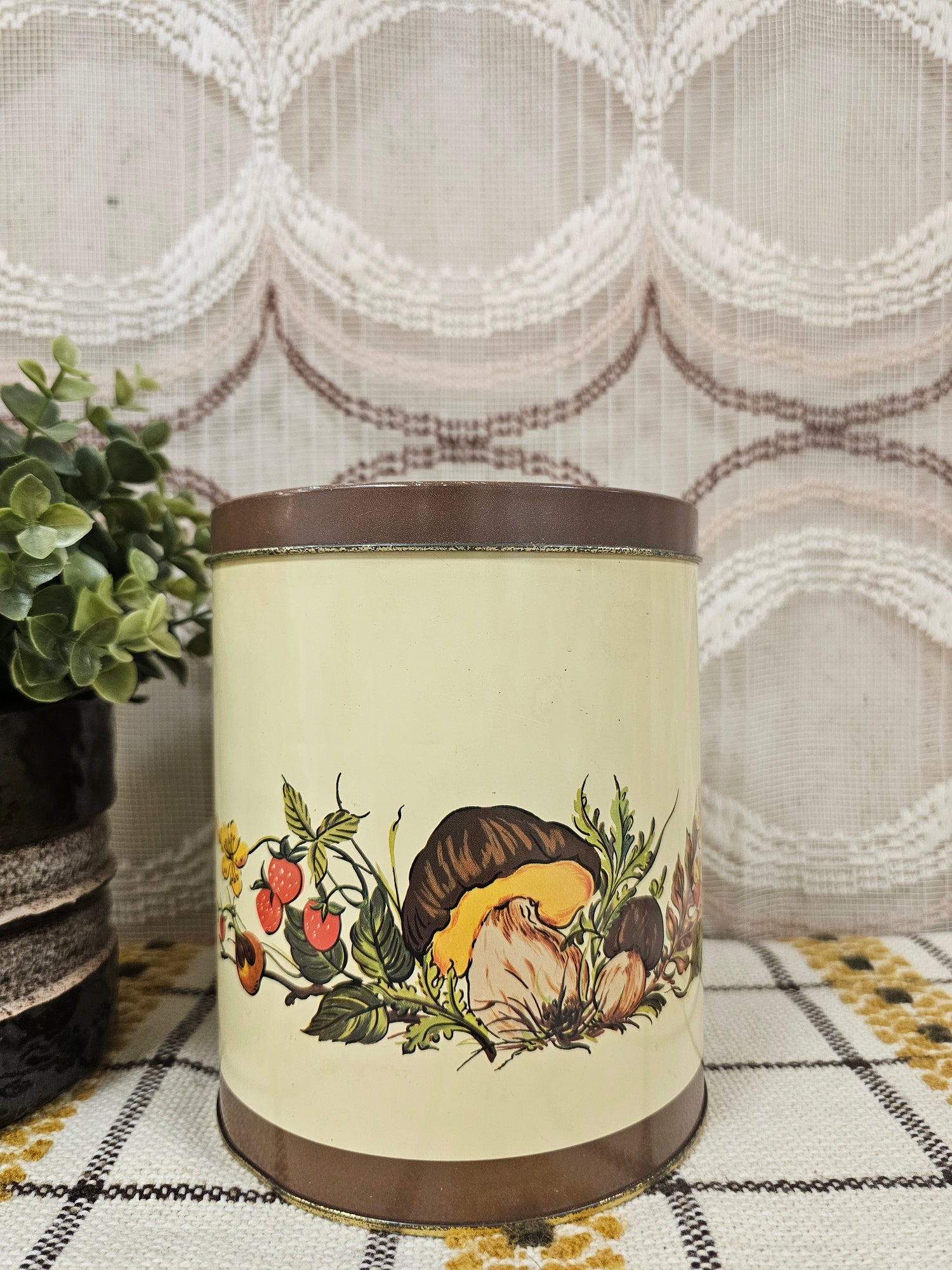 Vintage herfst blik met paddenstoelen – 16,5 x 14 cm