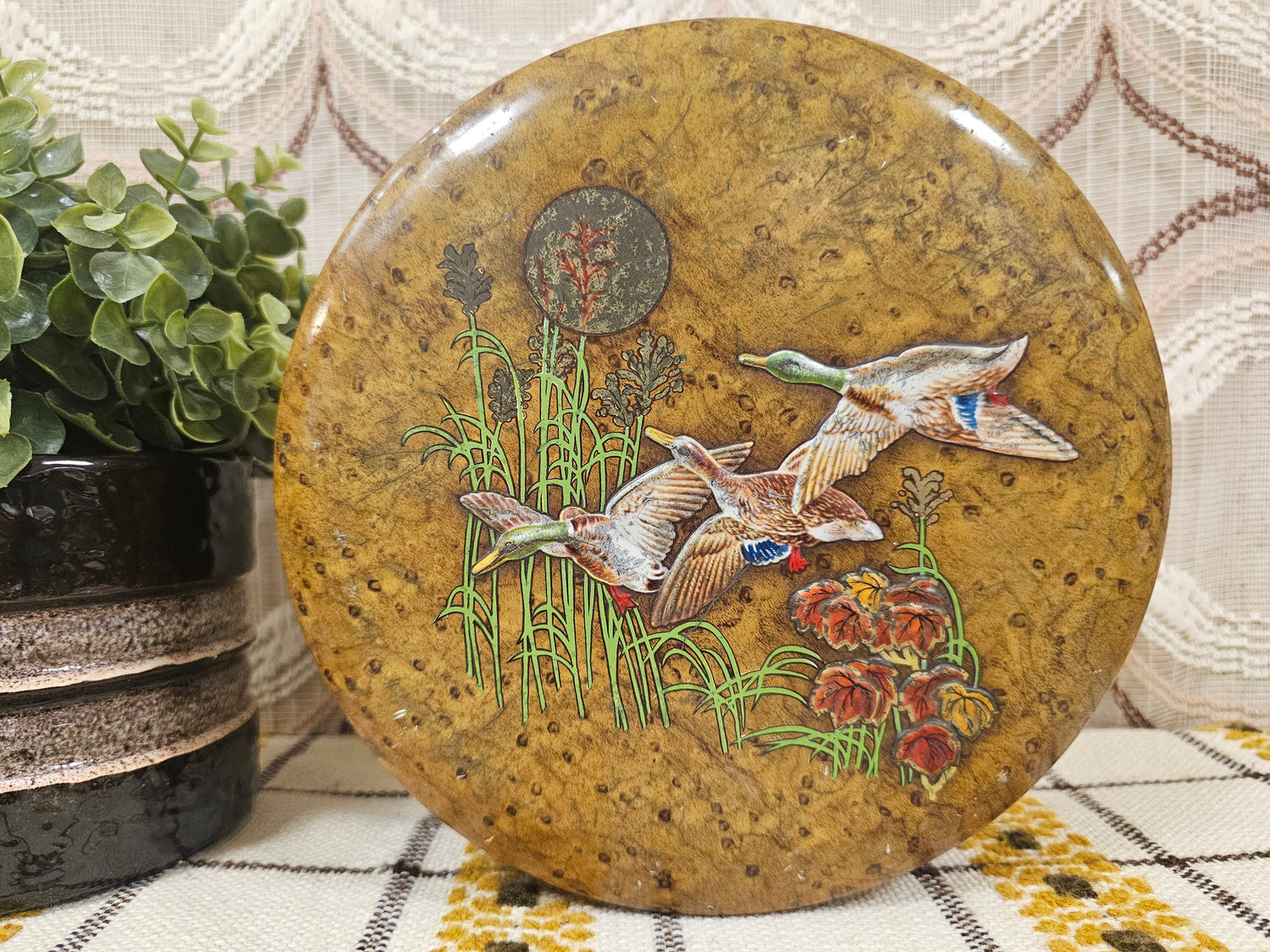 Vintage blik met eendenprint 21 cm