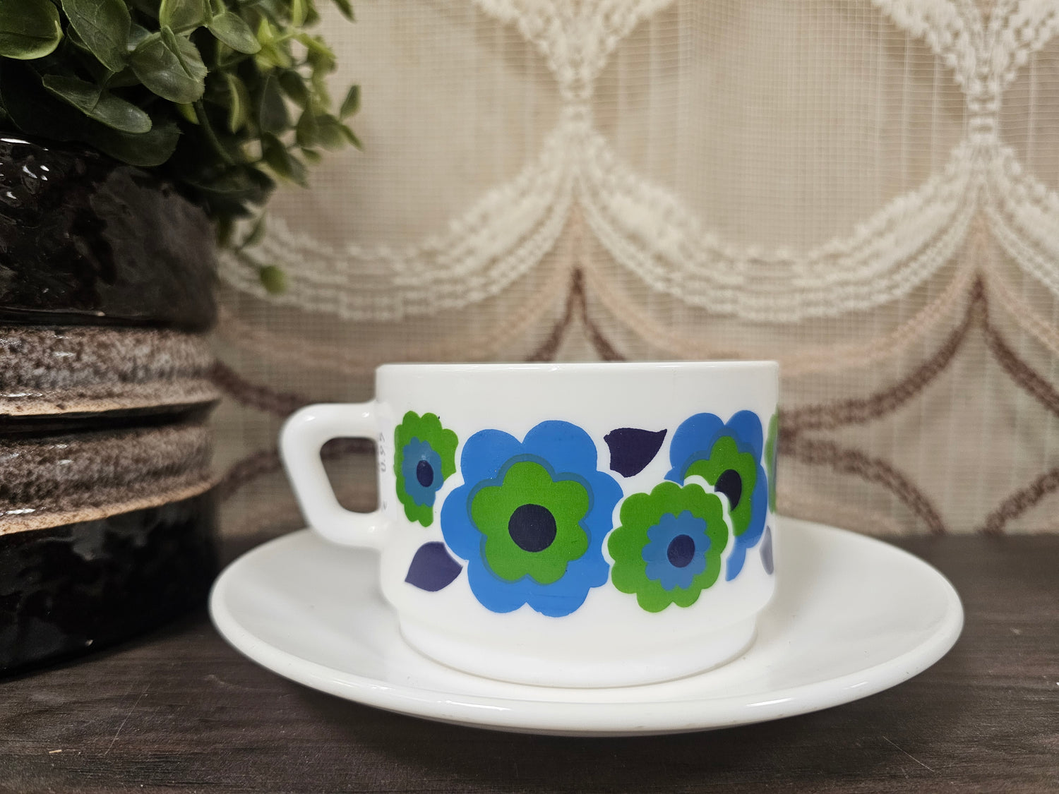 Arcopal France Lotus grote kop en schotel blauw / groen
