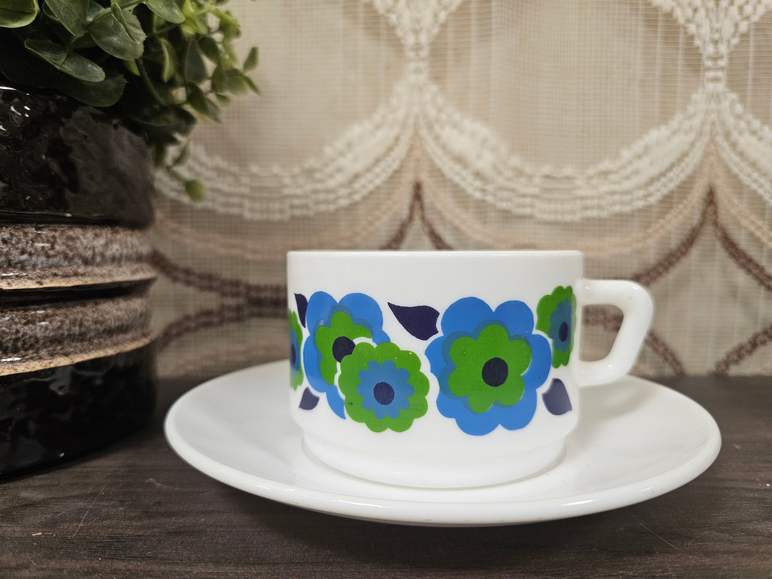 Arcopal France Lotus grote kop en schotel blauw / groen