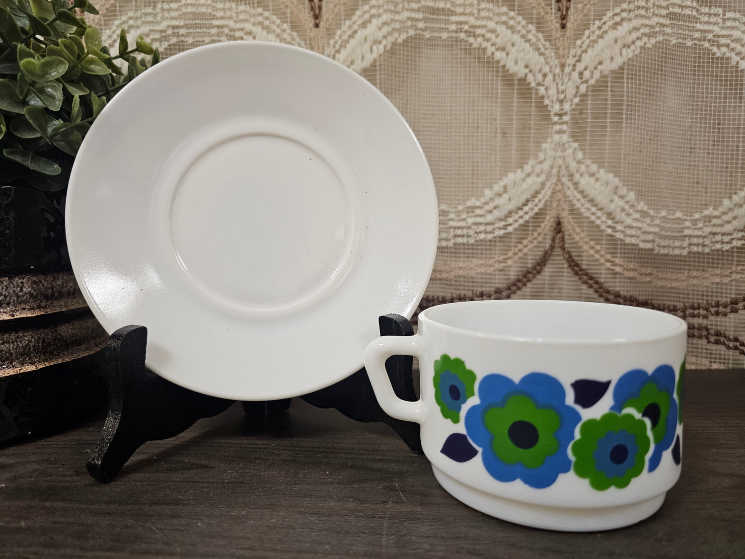 Arcopal France Lotus grote kop en schotel blauw / groen